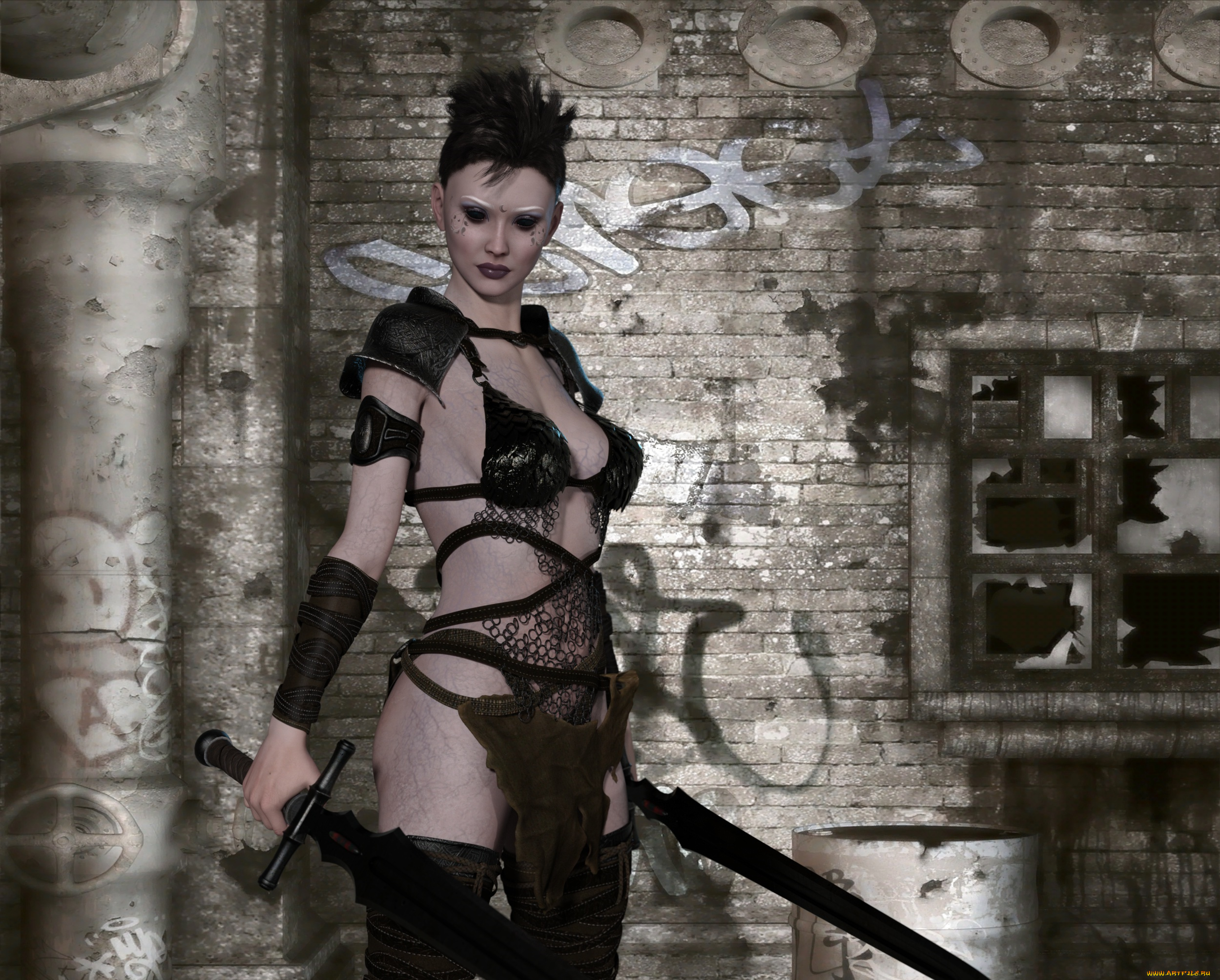 3д, графика, люди, , people, девушка, взгляд, фон, оружие