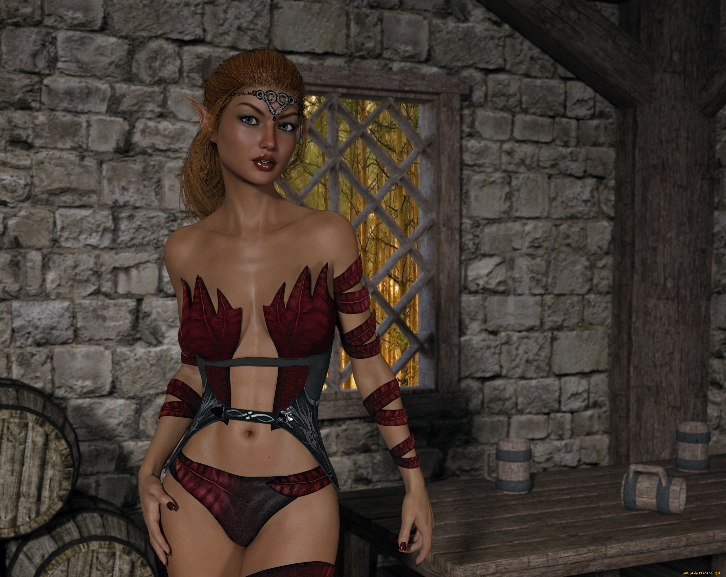 3д, графика, эльфы, , elves, эльфийка, взгляд, фон