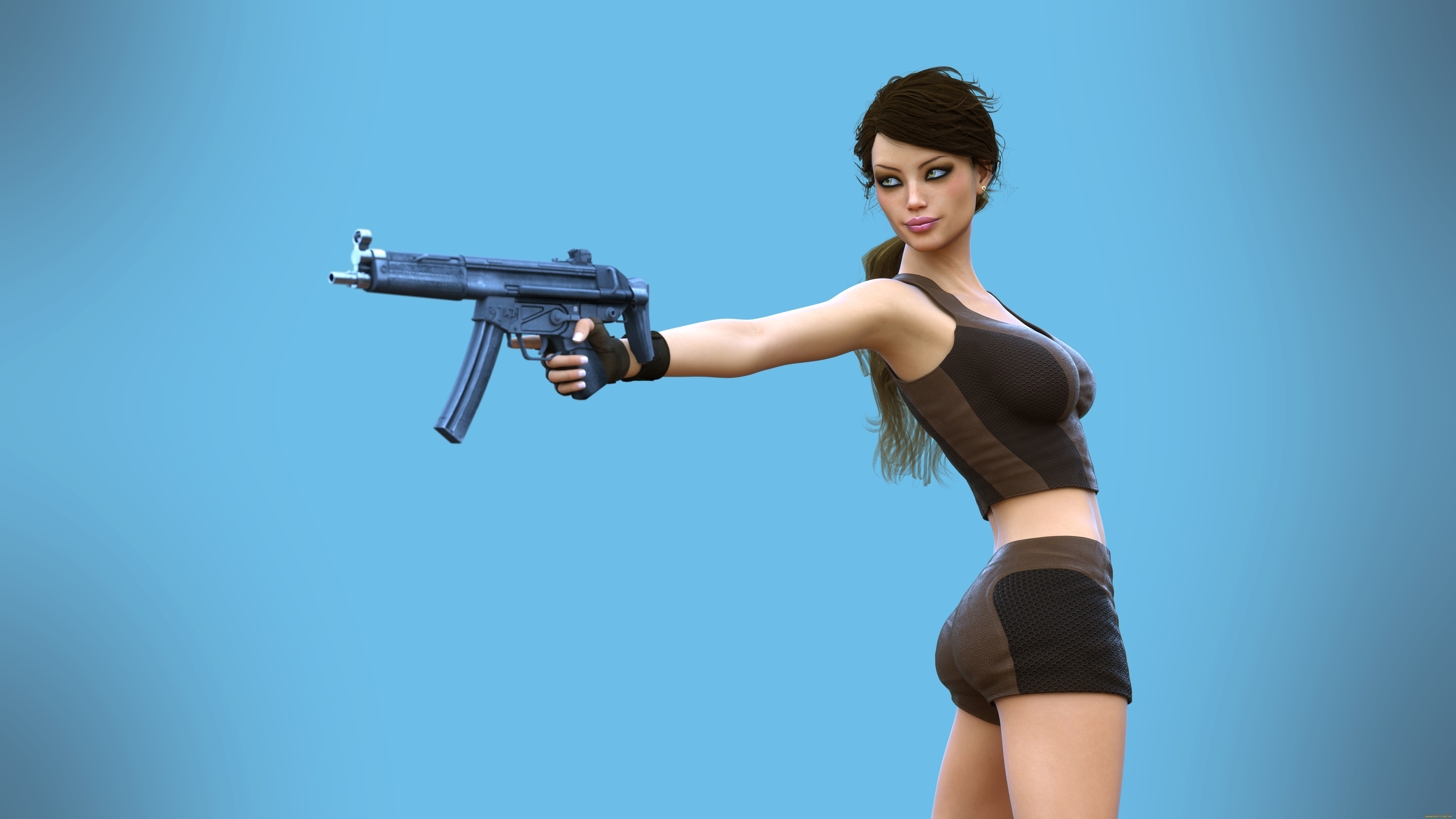 3д, графика, амазонки, , amazon, взгляд, фон, девушка, автомат