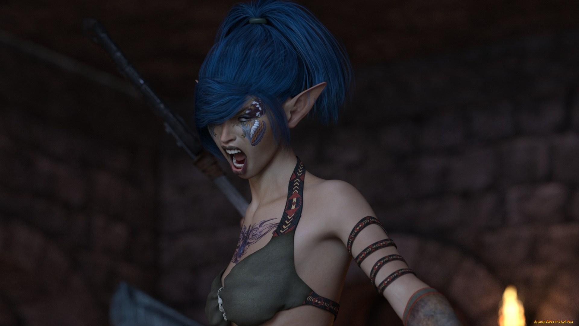 3д, графика, эльфы, , elves, фон, взгляд, эльфийка