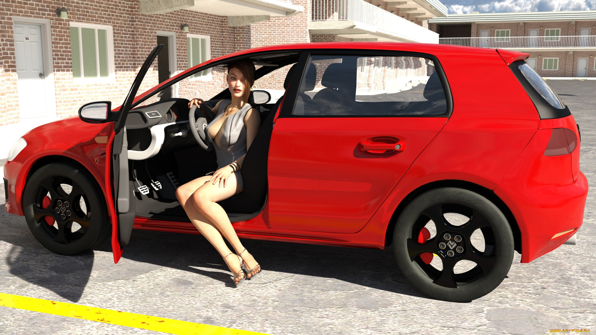 3д, графика, люди-авто, мото, , people-, car, , , moto, фон, взгляд, девушка