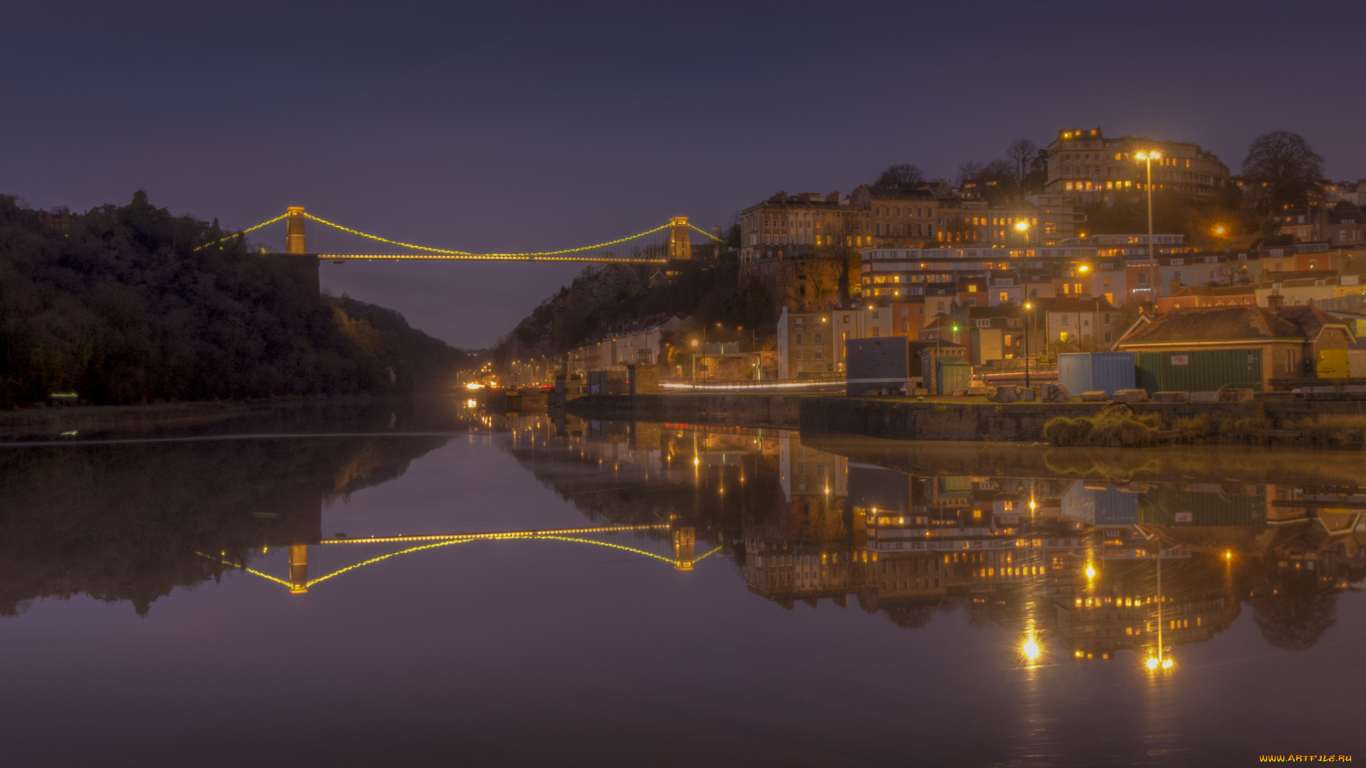 clifton, suspension, bridge, bristol, города, -, мосты, огни, ночь, мост, река