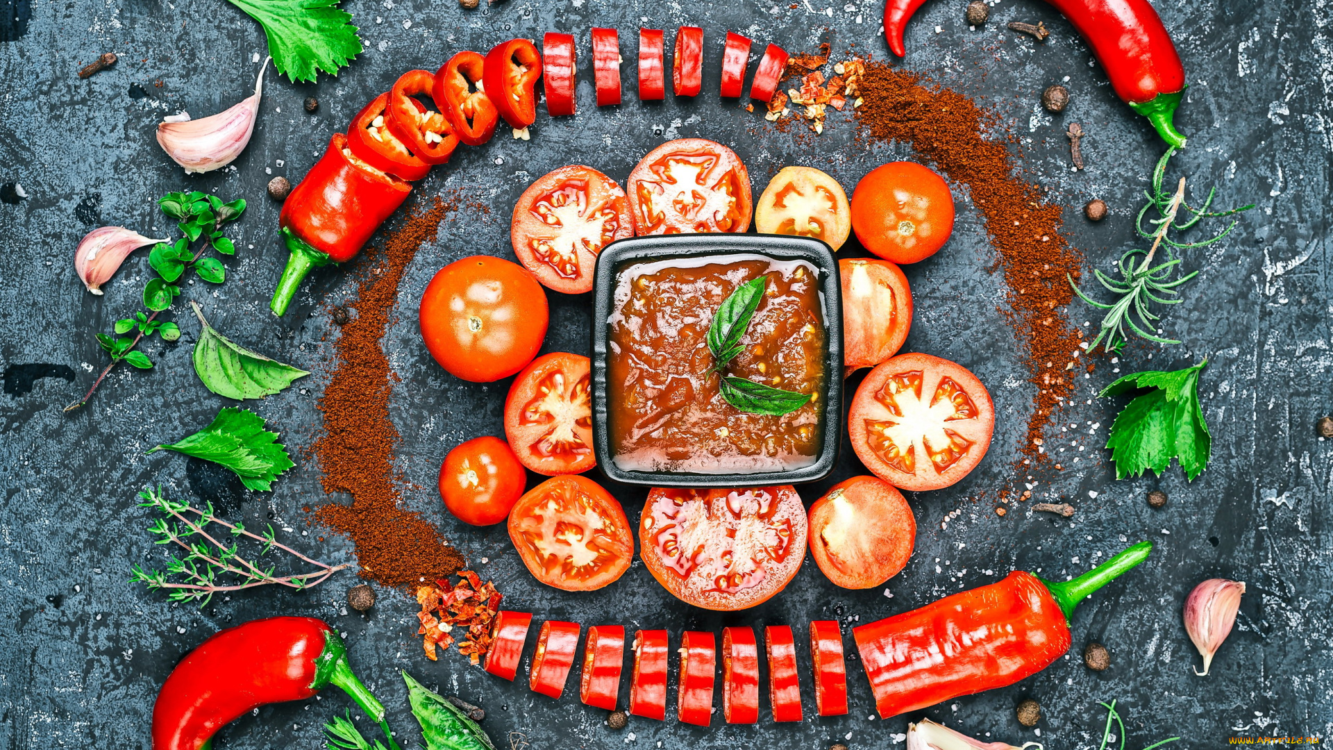 еда, овощи, чеснок, перец, помидоры, томаты