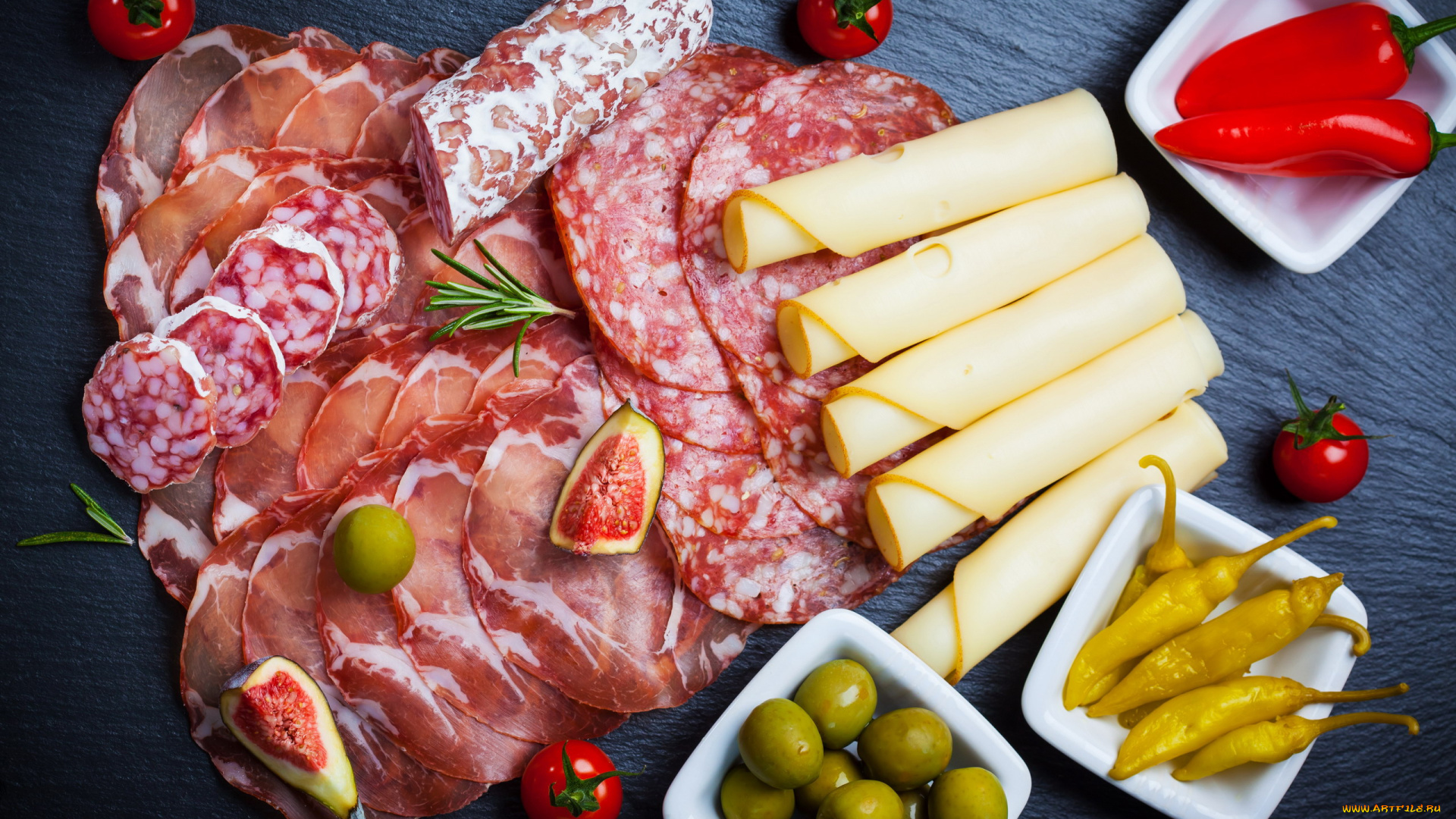 еда, разное, оливки, перец, ветчина, колбаса, сыр