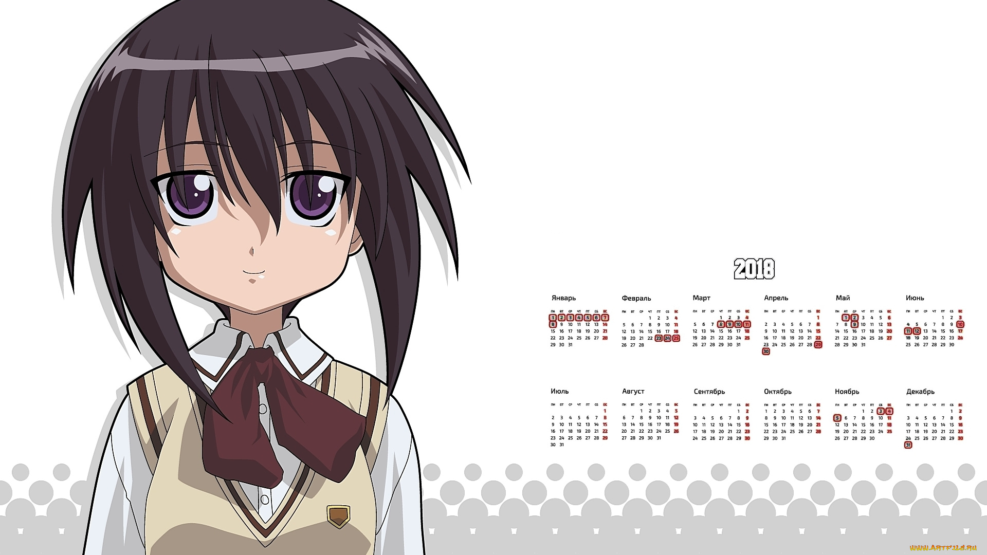 календари, аниме, 2018, девушка, взгляд