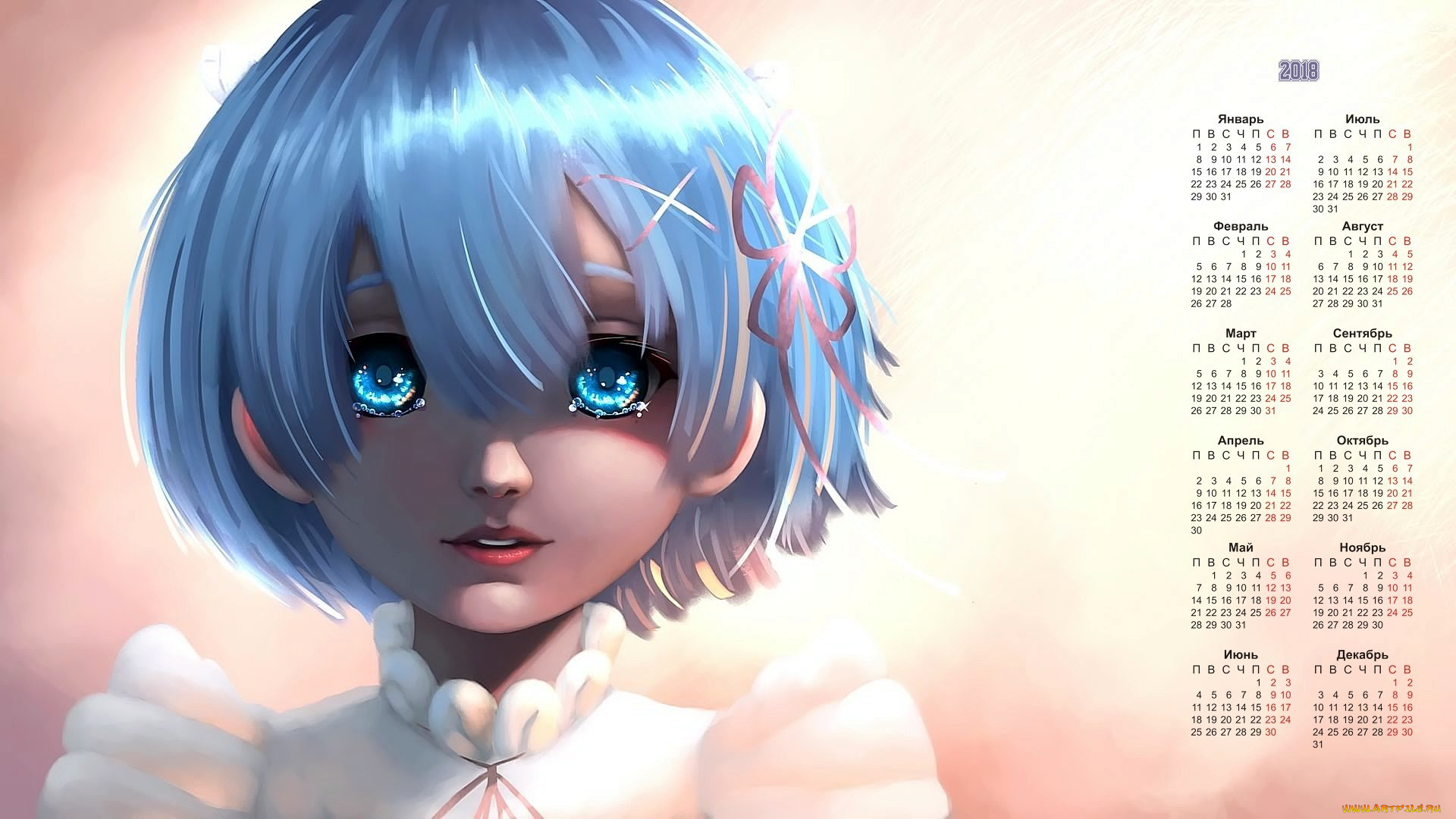 календари, аниме, 2018, взгляд, лицо, девушка