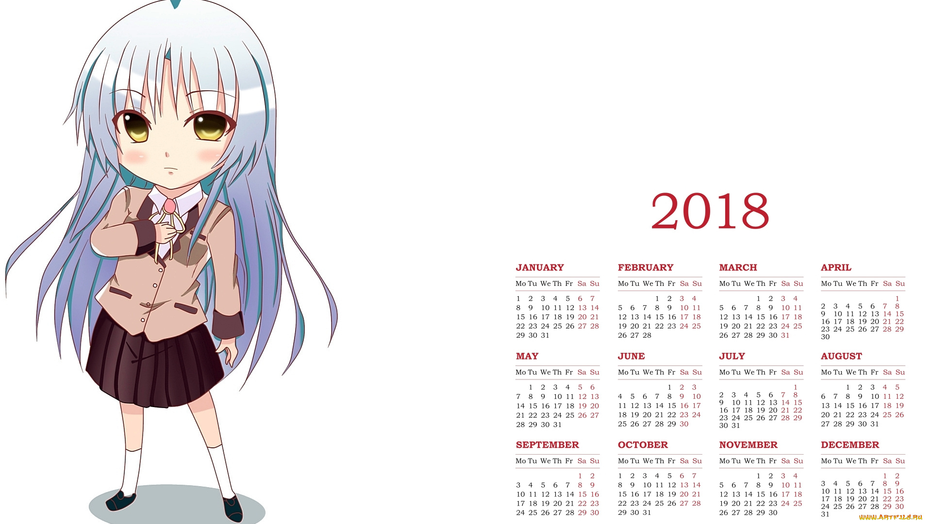 календари, аниме, девочка, 2018, взгляд