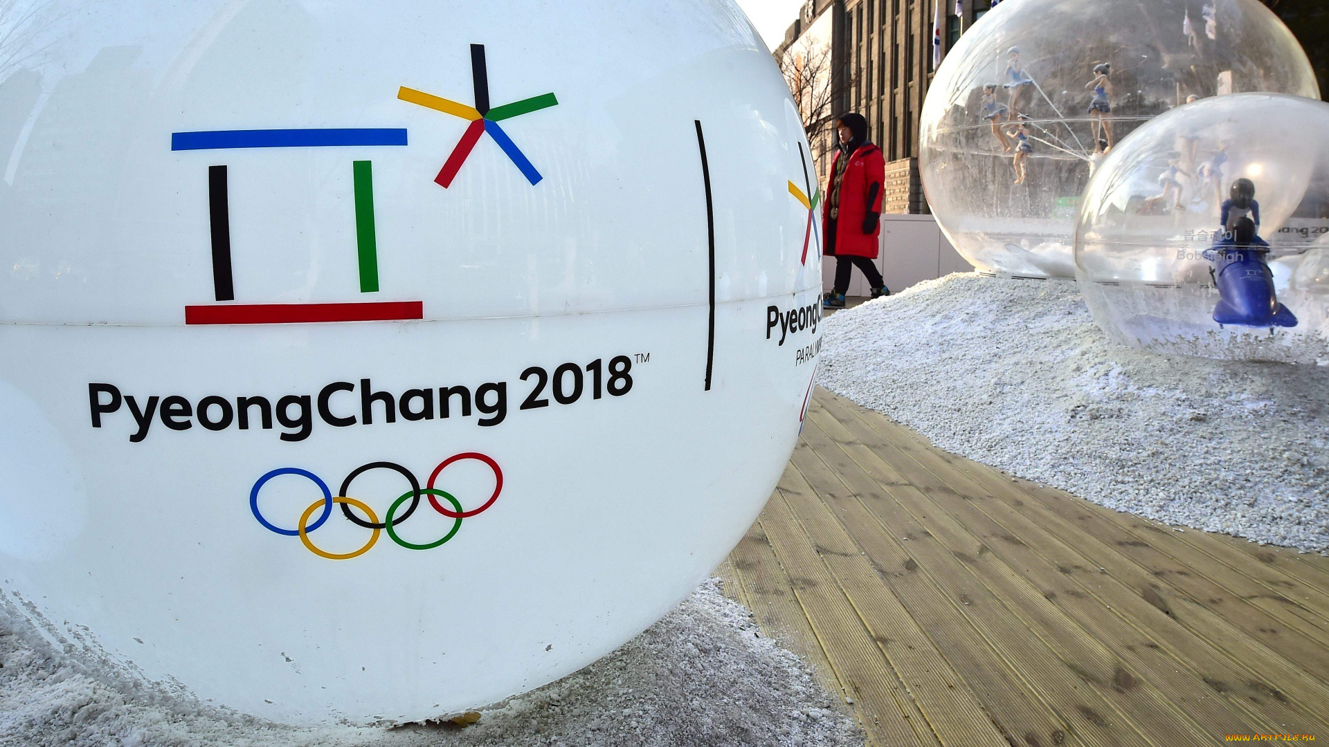 спорт, логотипы, турниров, белый, шар, с, логотипом, зимних, олимпийских, игр, 2018