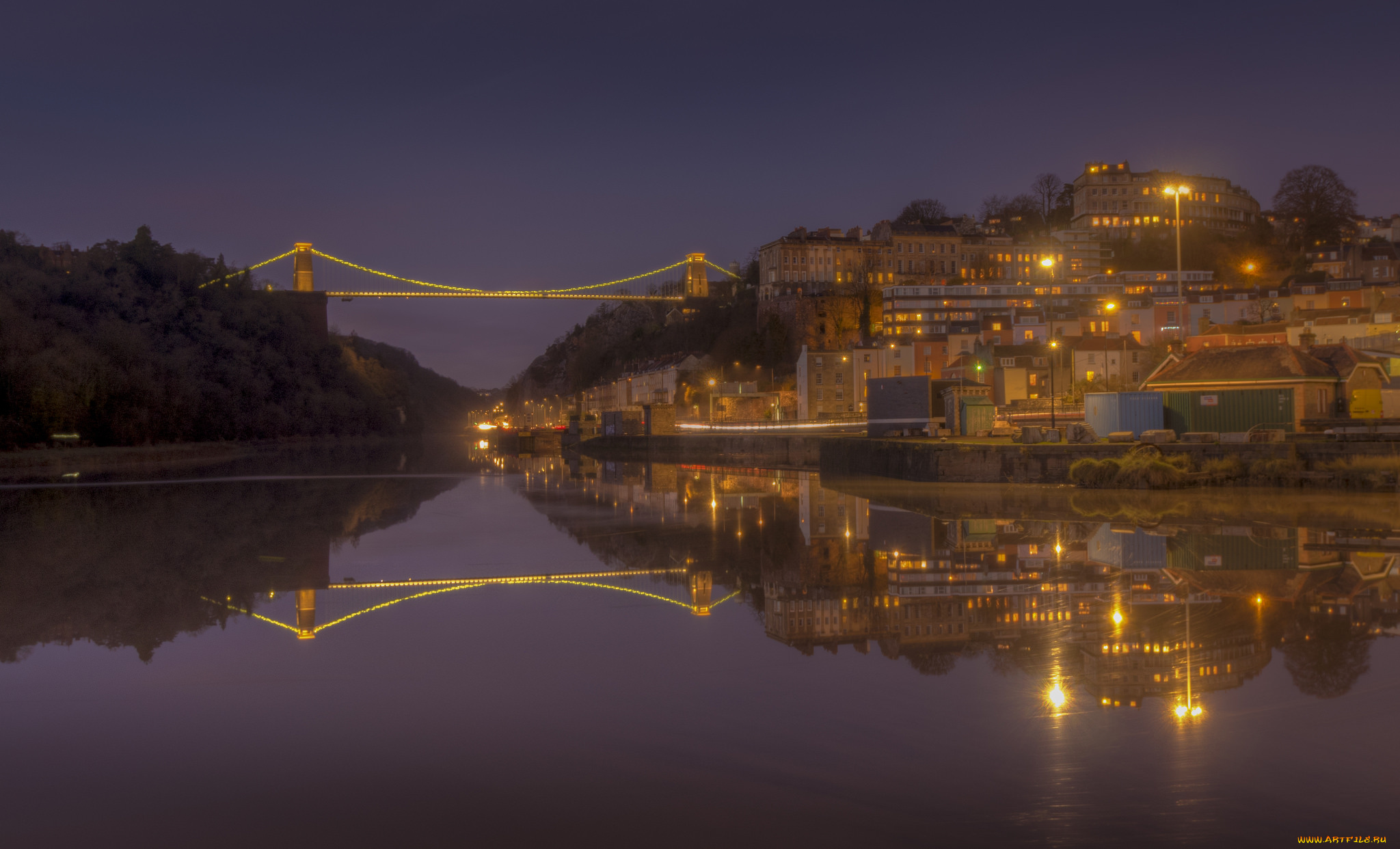 clifton, suspension, bridge, bristol, города, -, мосты, огни, ночь, мост, река