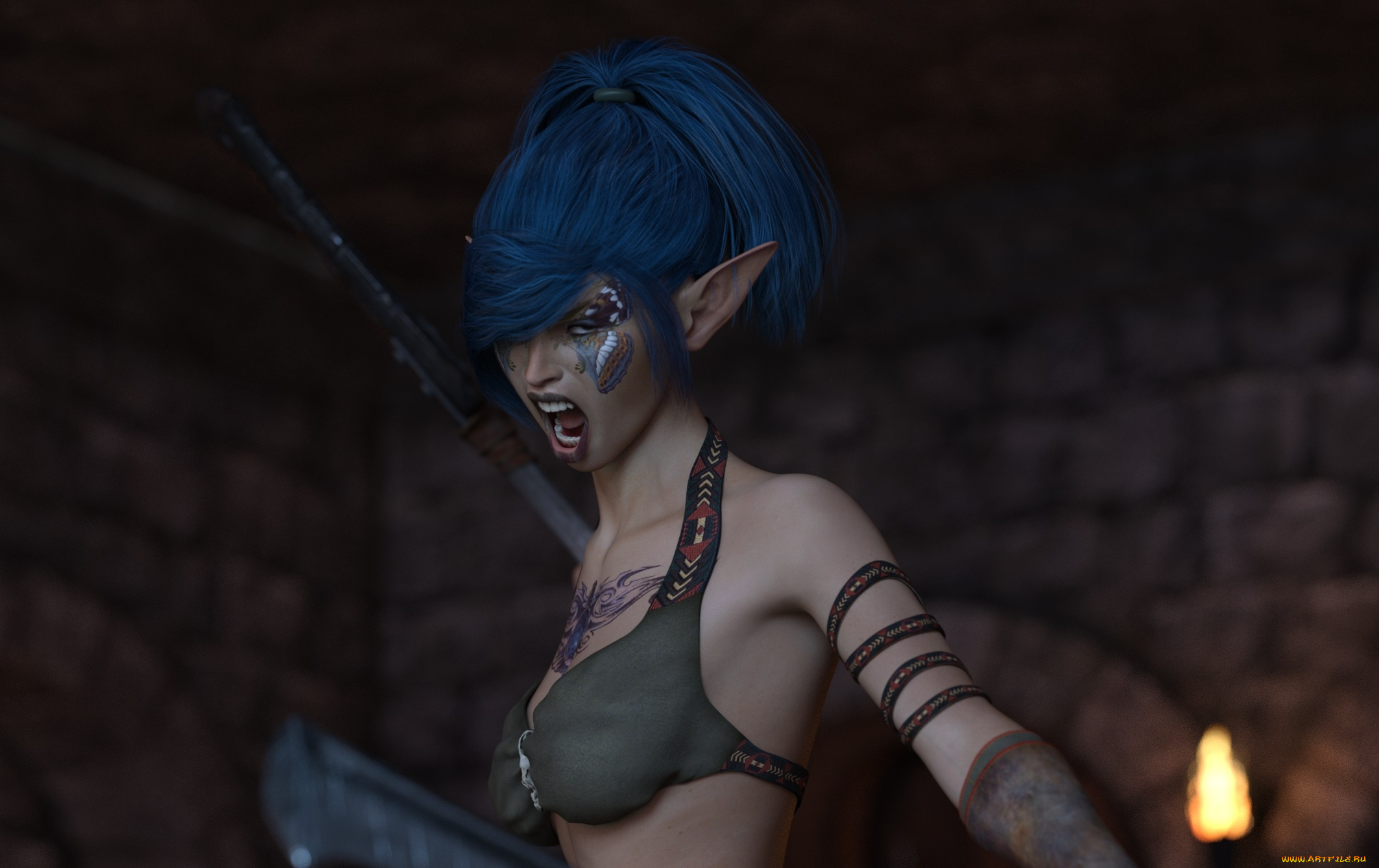 3д, графика, эльфы, , elves, фон, взгляд, эльфийка