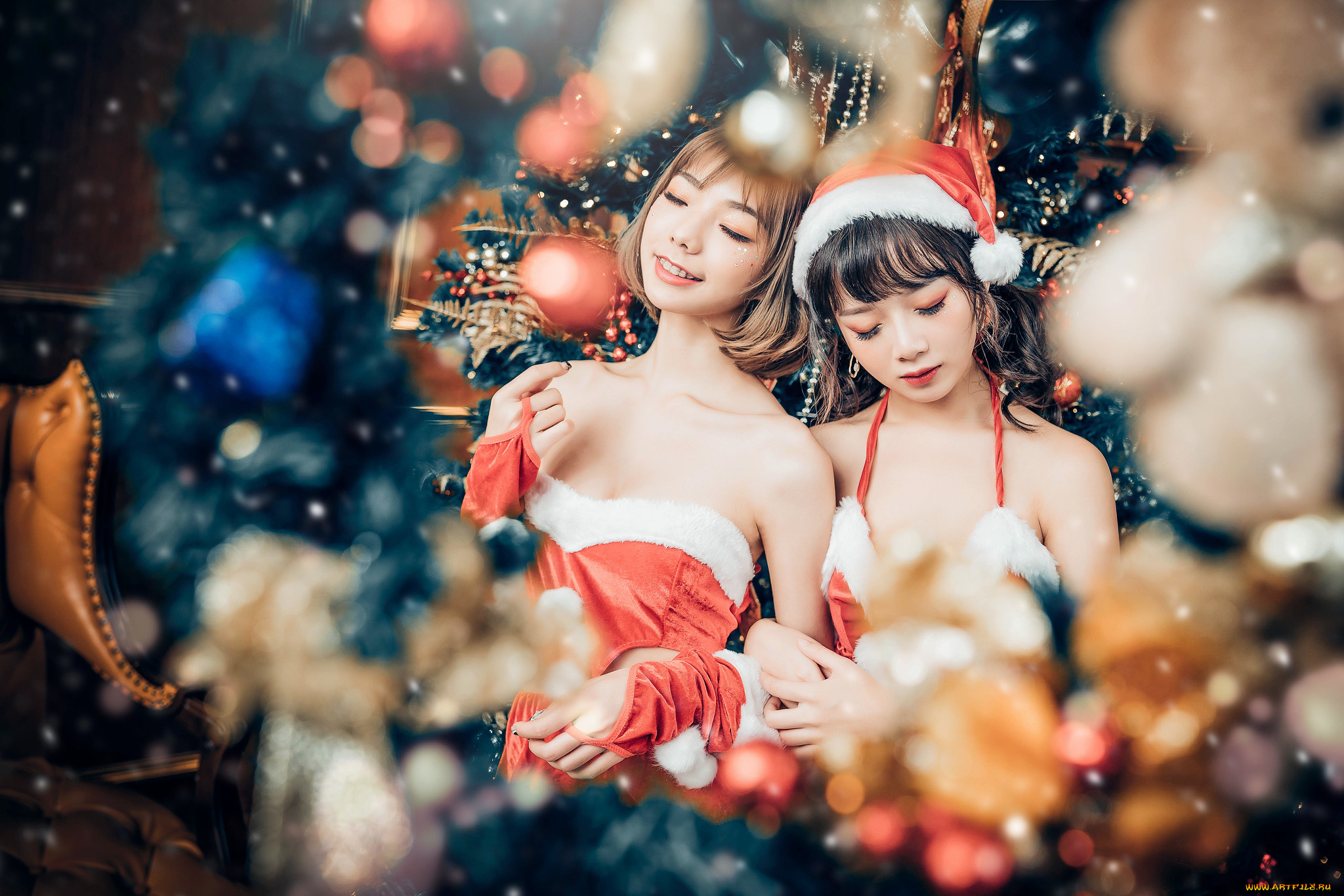 праздничные, -, разное, , новый, год, украшения, елка, шапочка, санты, новый, год, азиатки, рождество