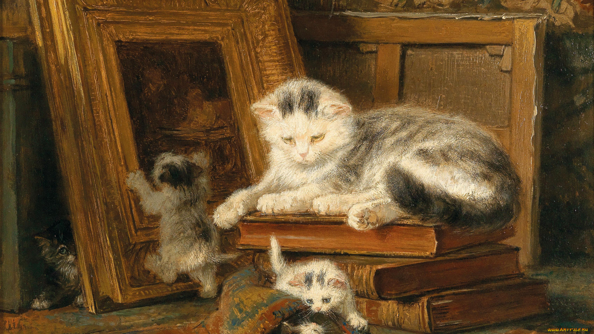 henri&, 235, tte, ronner-knip, рисованное, живопись, hide, and, seek