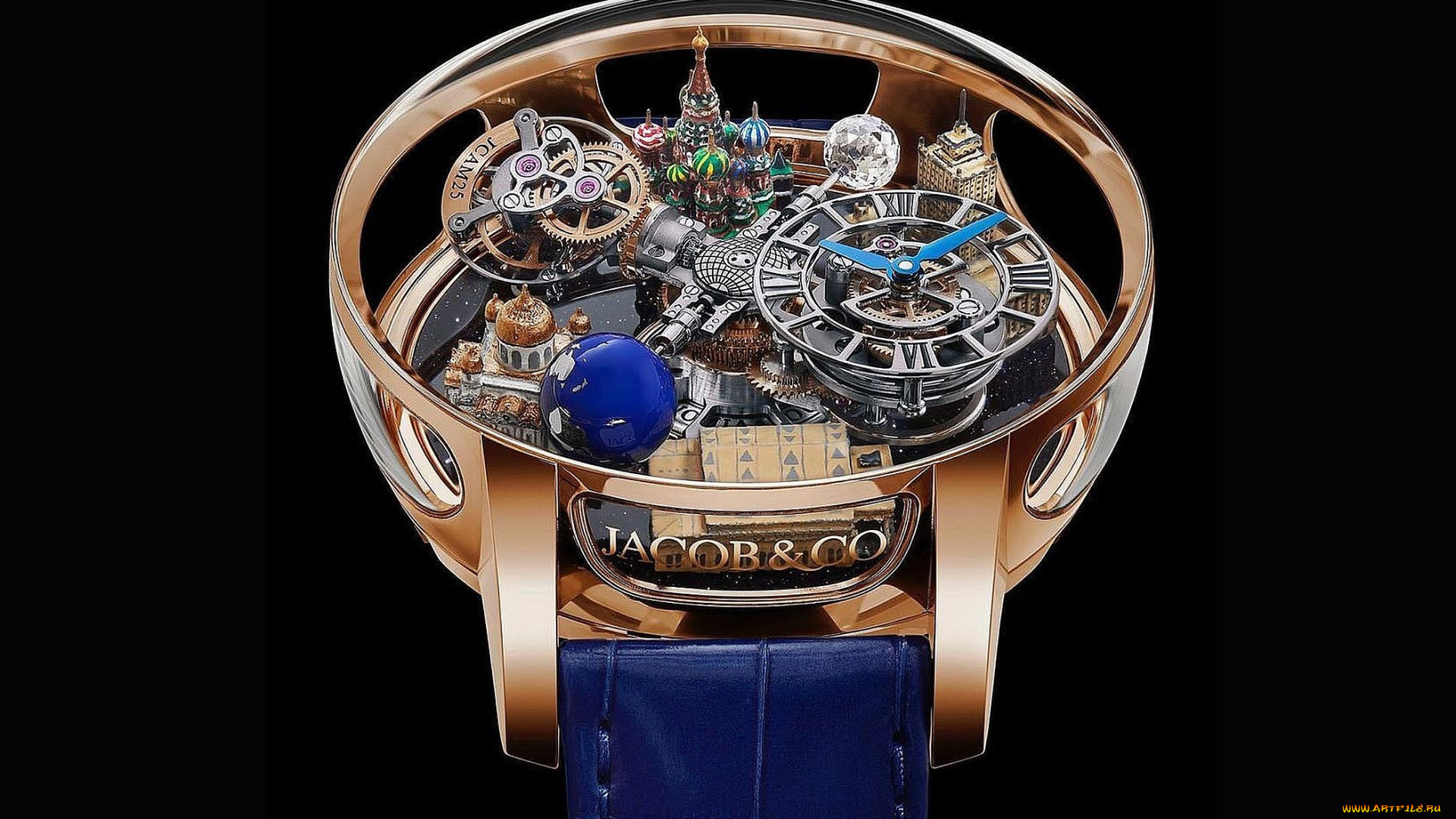jacob, &, co, бренды, -, другое, золото, механизм, черный, фон, наручные, часы, jacob, i, co, astronomia, tourbillon, moscow