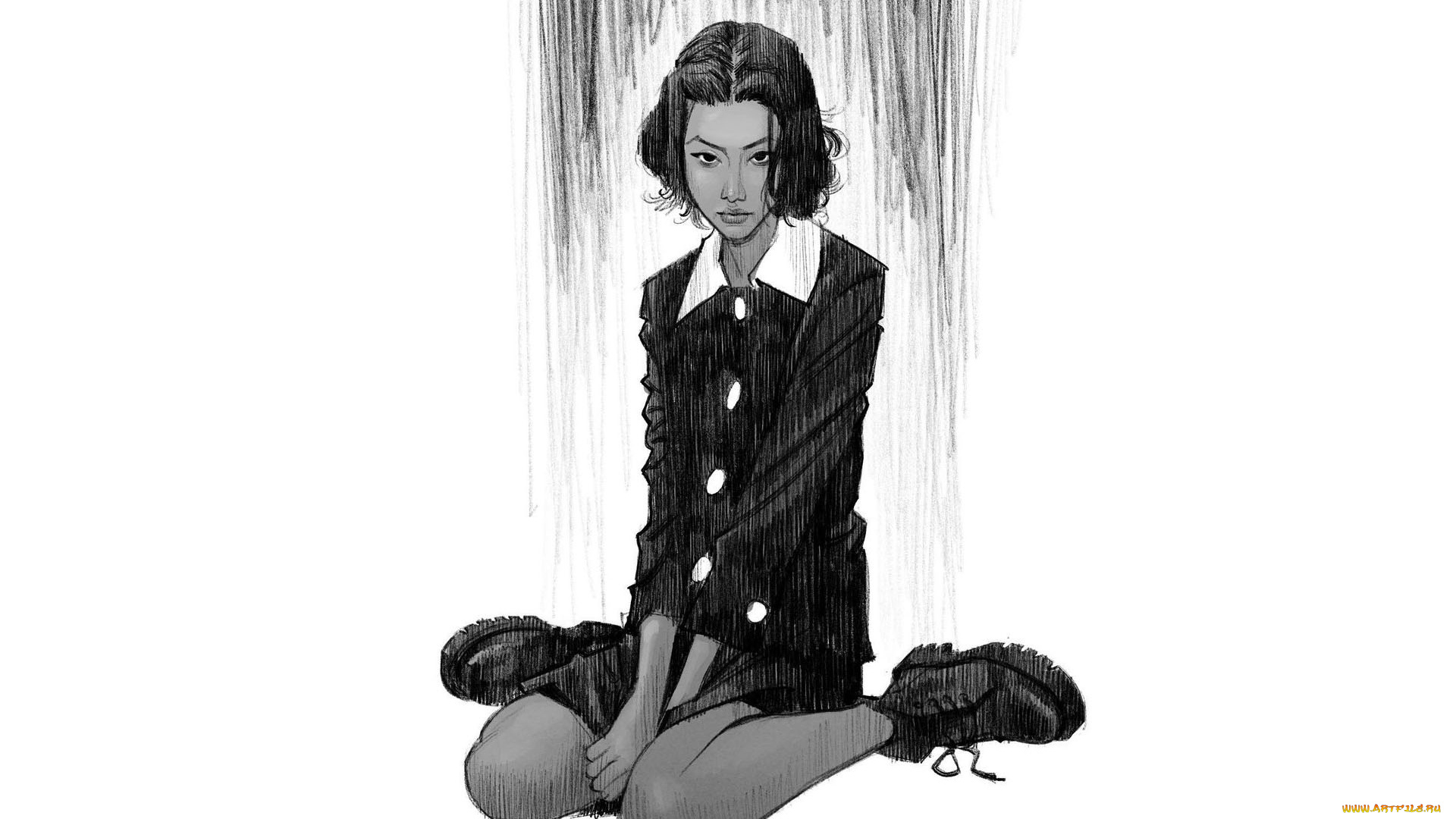 рисованное, люди, девушка, платье, ботинки