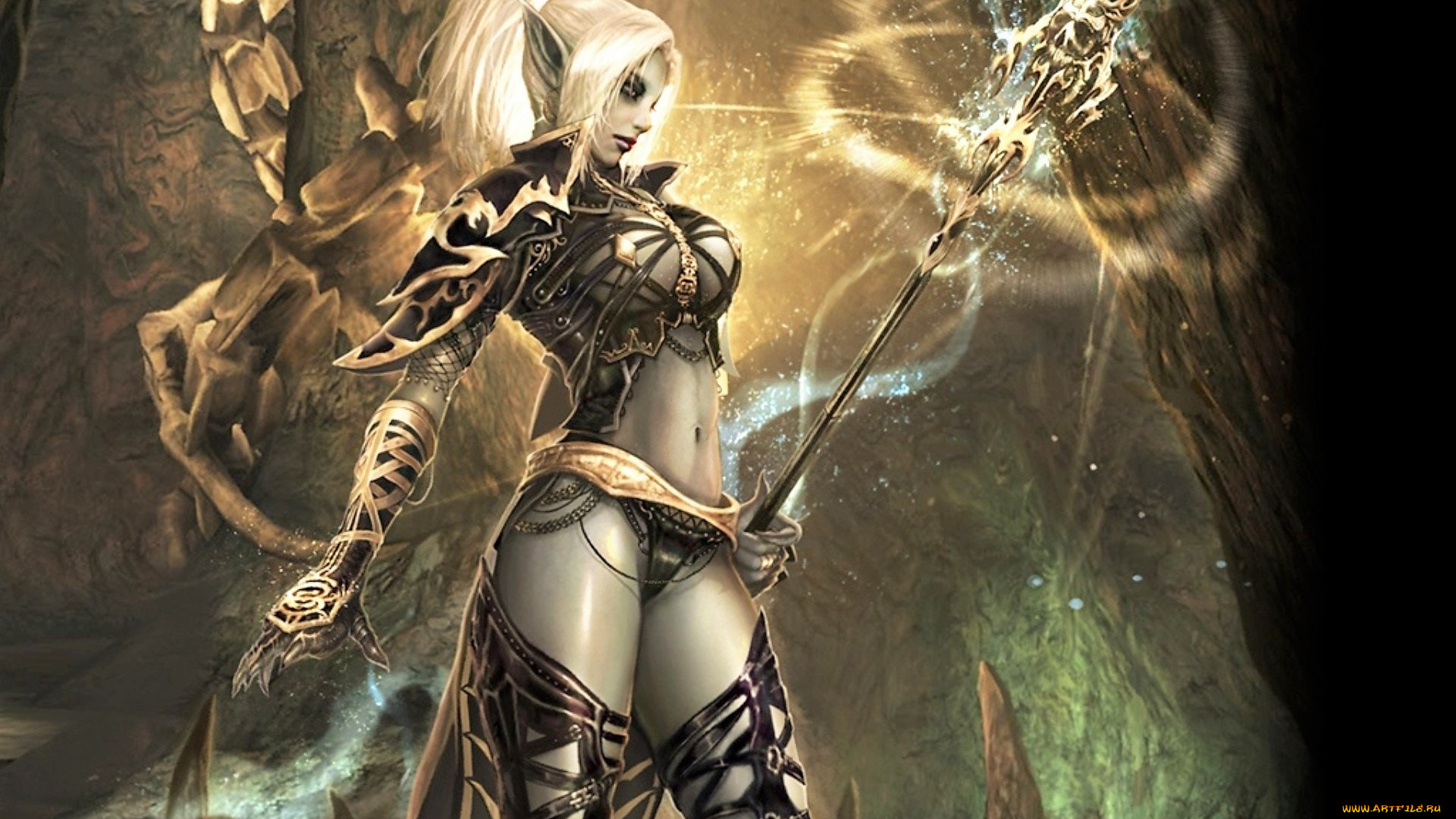 видео, игры, lineage, ii, , the, chaotic, chronicle, эльфийка, посох, пещера