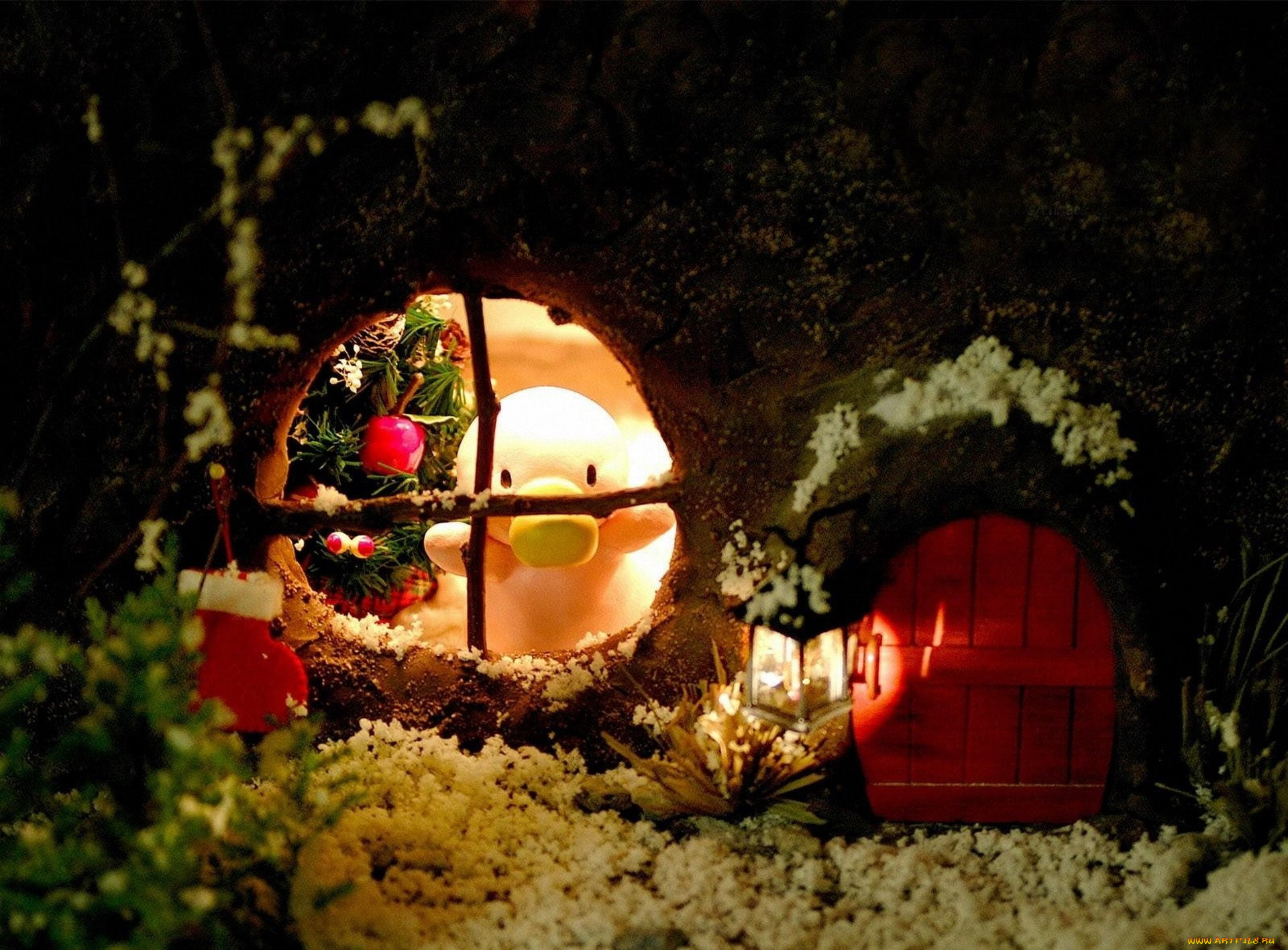 праздничные, -, разное, , новый, год, избушка, окно, ёлка, человечек, чашка