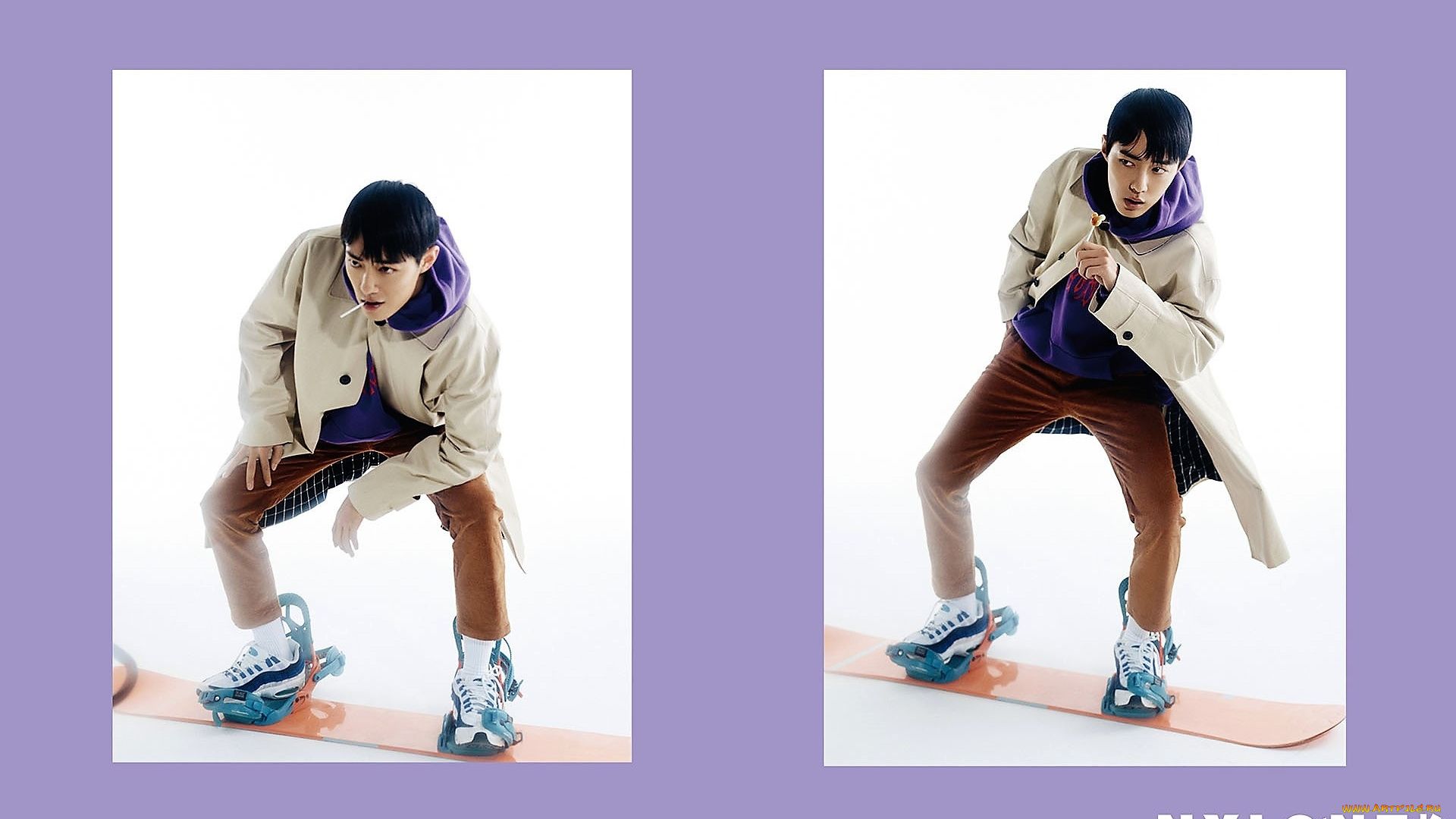 мужчины, xiao, zhan, актер, кроссовки, плащ, доска, леденец