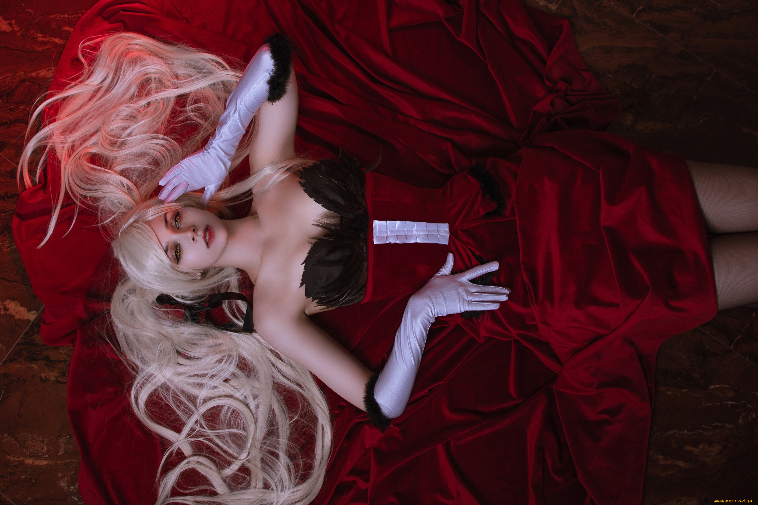 девушки, -, блондинки, , светловолосые, блондинка, платье, перчатки