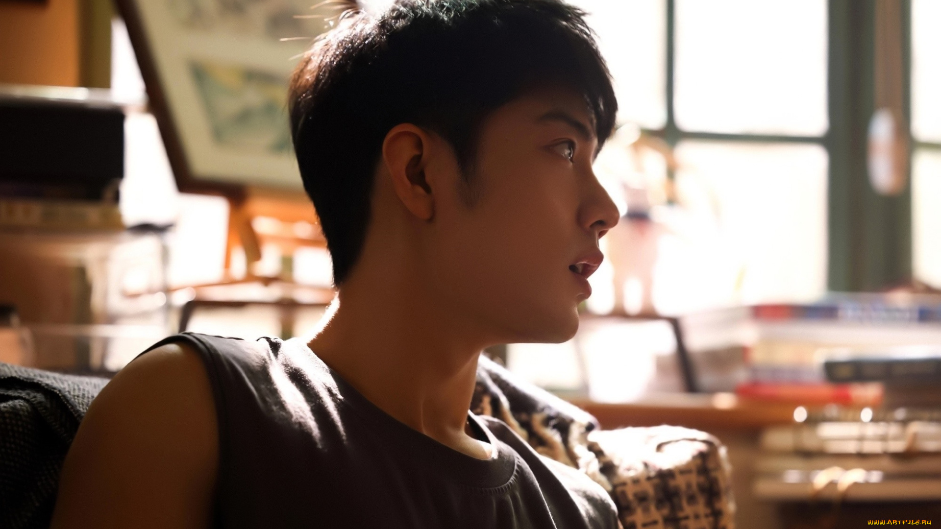 мужчины, xiao, zhan, актер, лицо, майка, окно