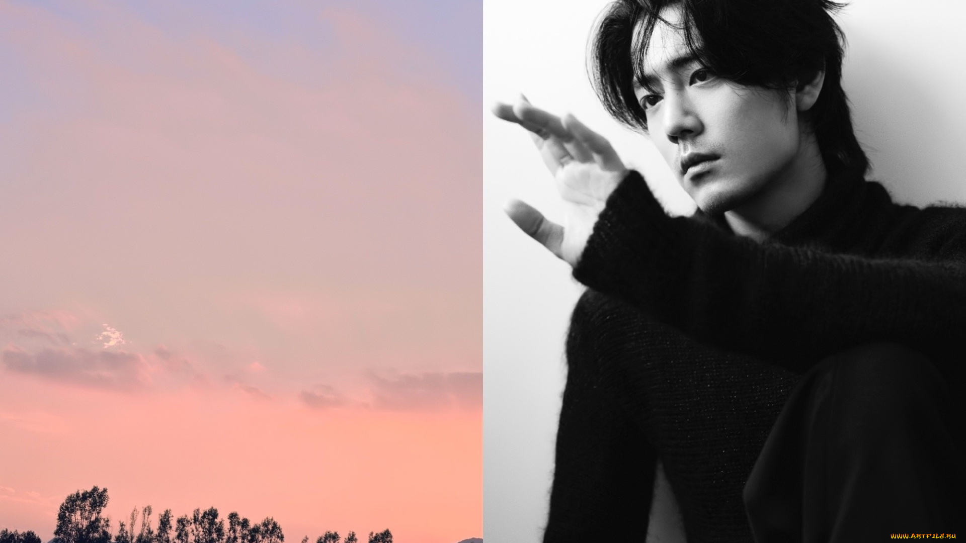 мужчины, xiao, zhan, актер, свитер, закат