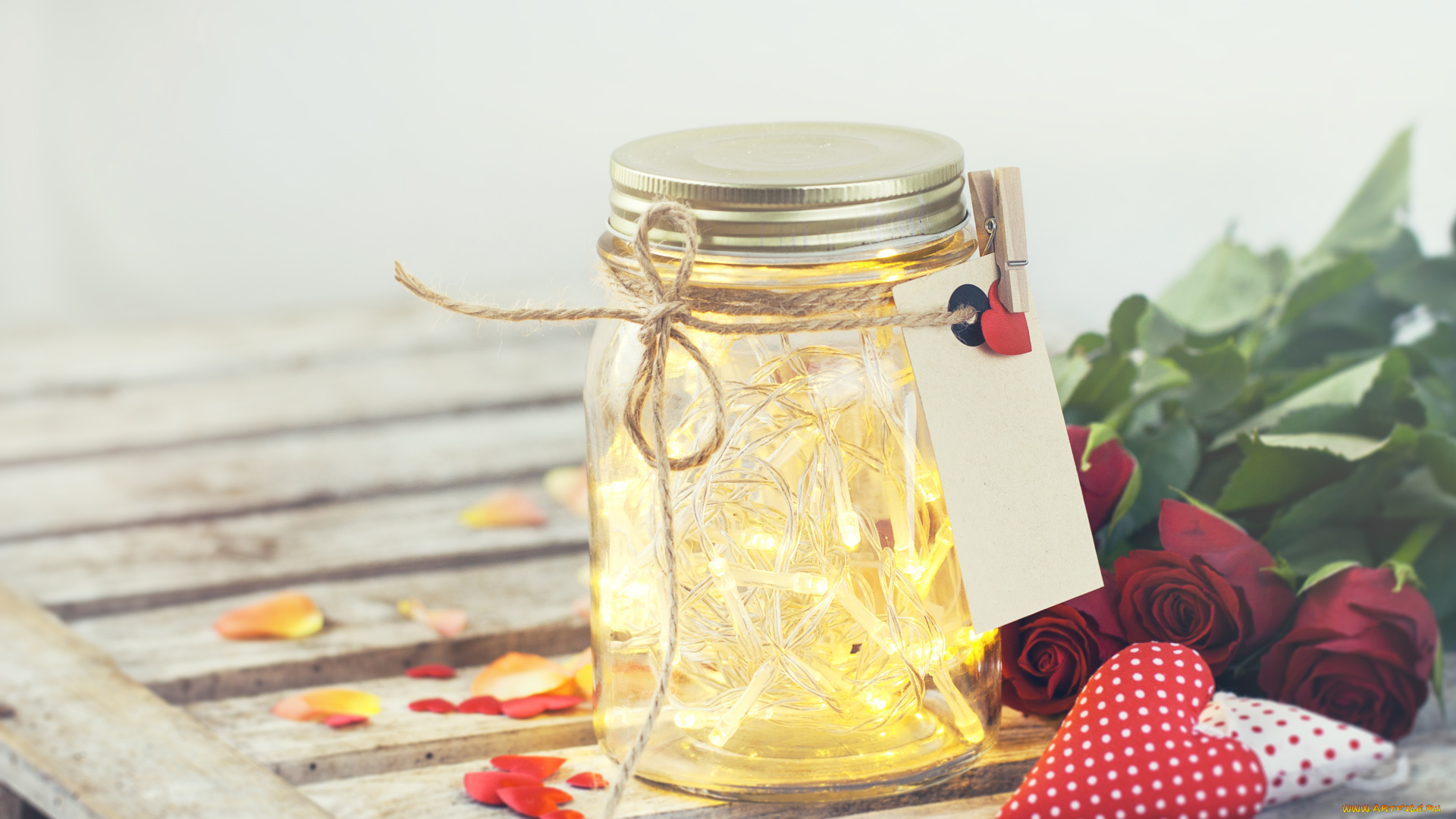 праздничные, день, святого, валентина, , сердечки, , любовь, банка, сердечки, розы