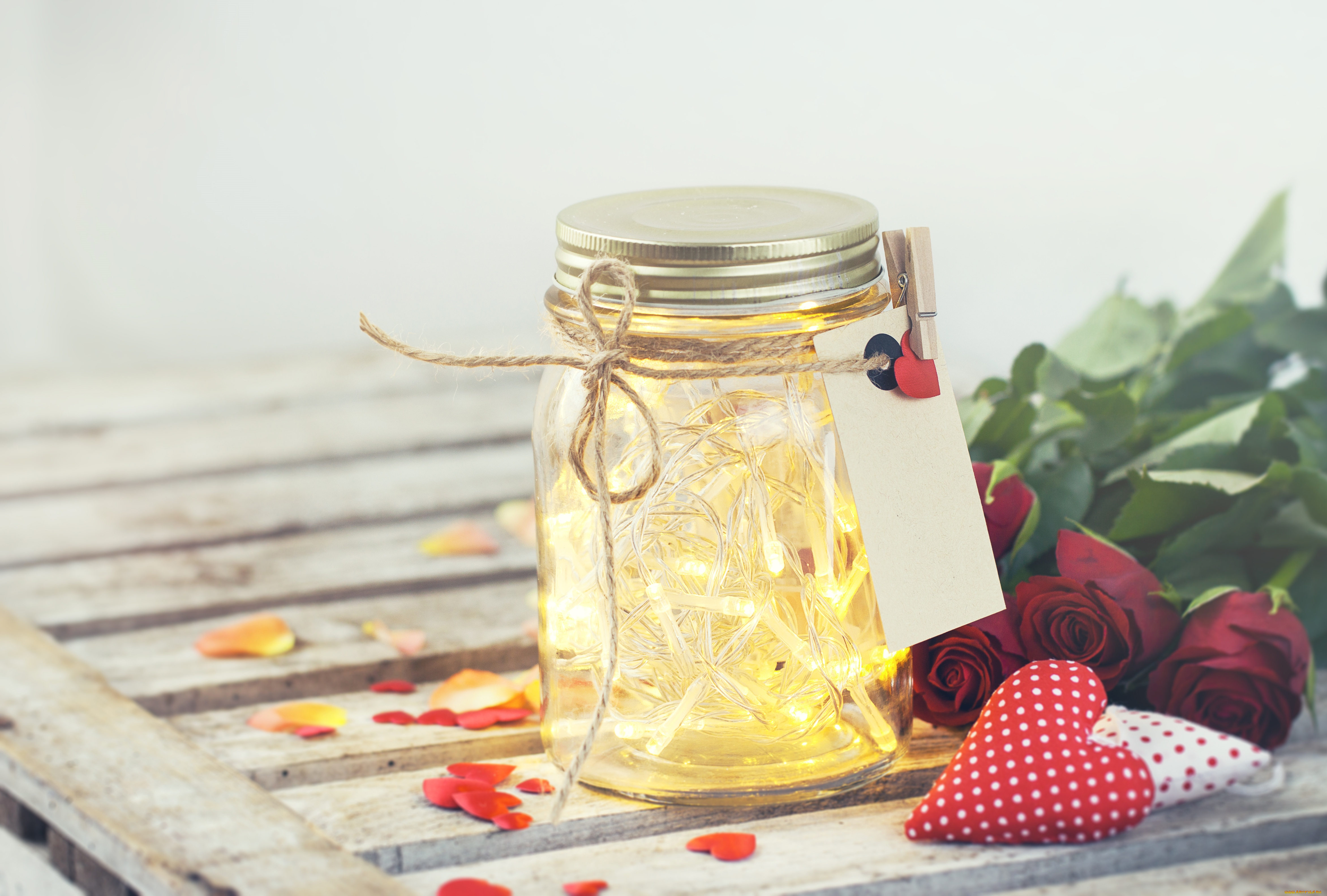 праздничные, день, святого, валентина, , сердечки, , любовь, банка, сердечки, розы