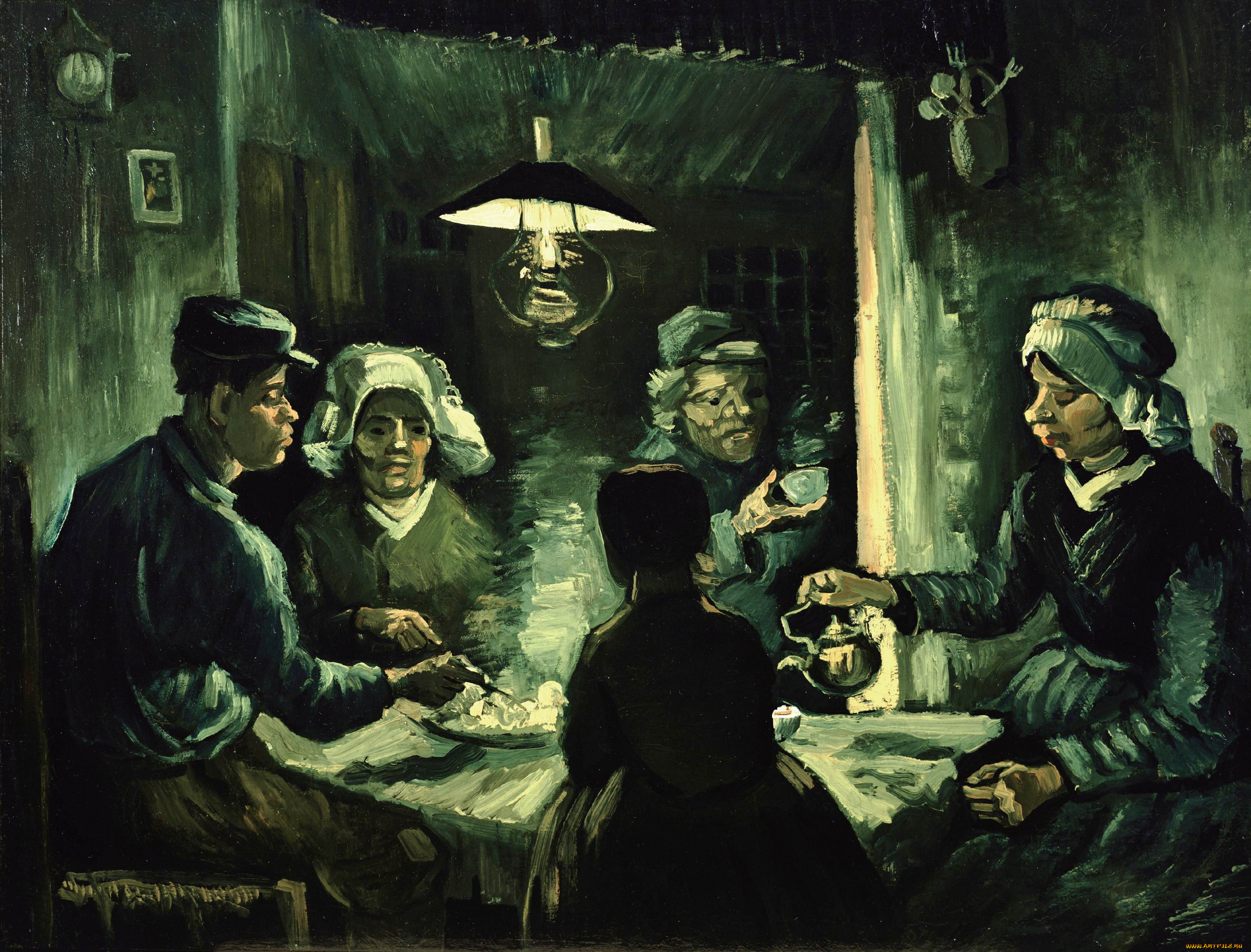 the, potato, eaters, , vincent, van, gogh, рисованное, vincent, van, gogh, холст, масло, живопись, винсент, ван, гог, мужчины, женщины, сидя, художественное, произведение, классическое, искусство, стол, vincent, van, gogh, те, кто, ест, картофель