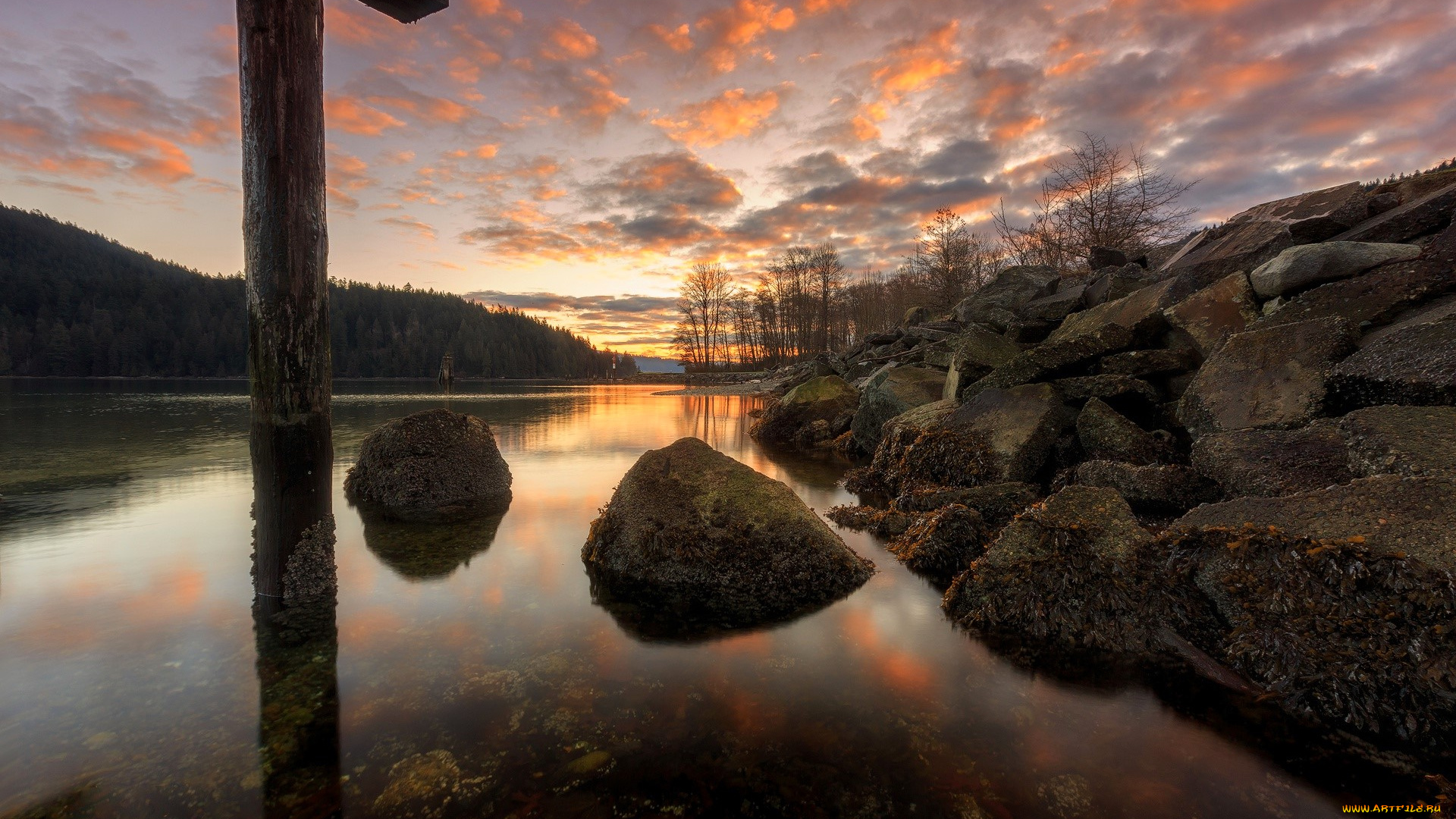 природа, реки, озера, небо, облака, закат, река, горы, лес, камни