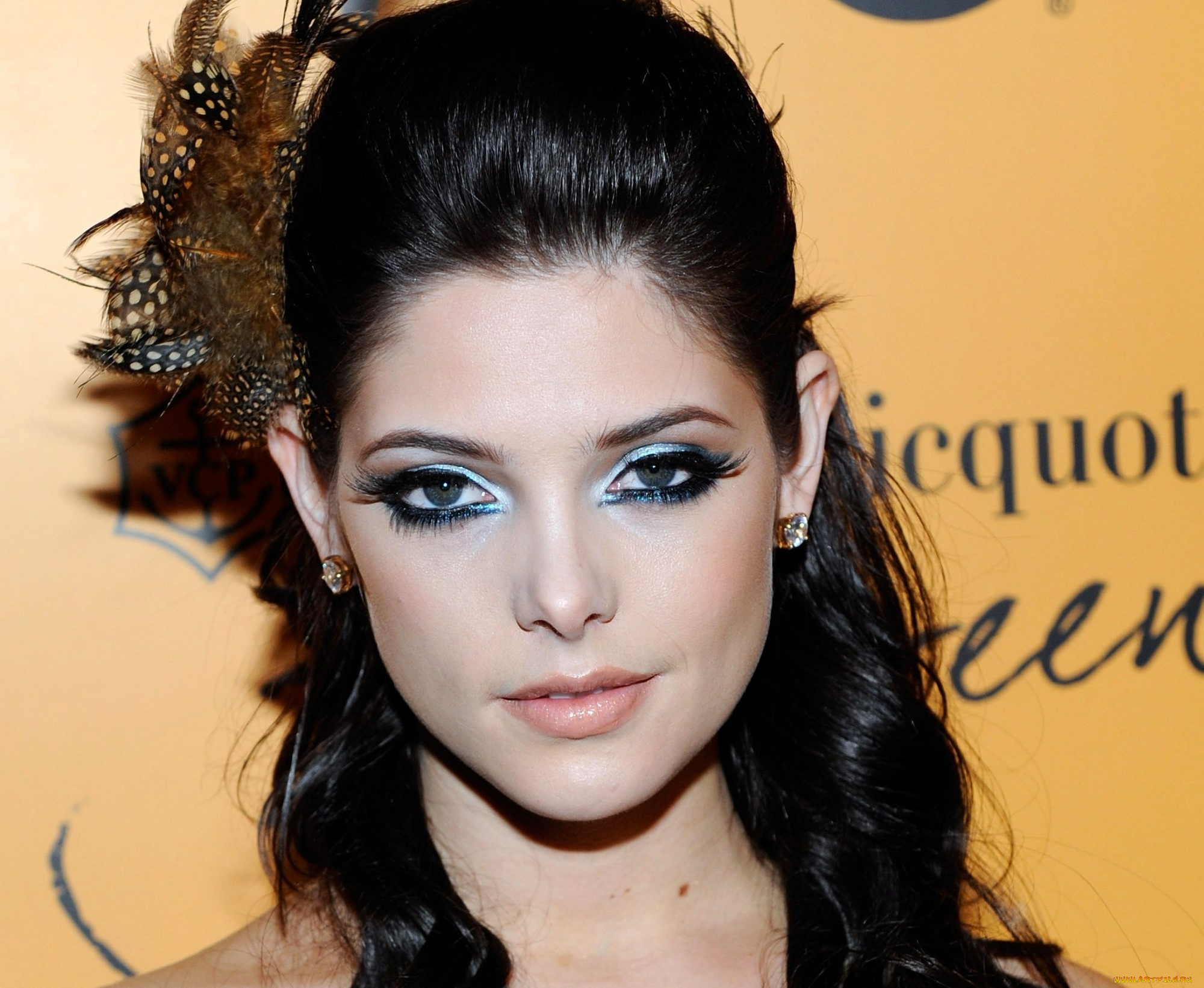 девушки, ashley, greene, актриса, брюнетка, лицо, перья