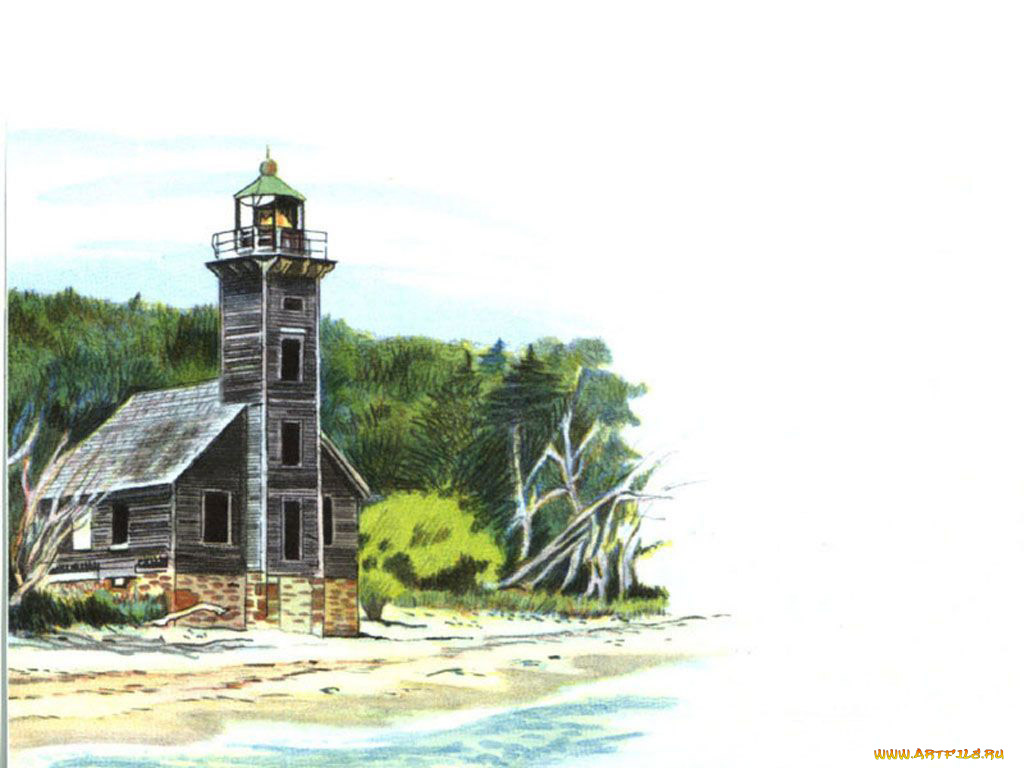 рисованные, природа, маяк