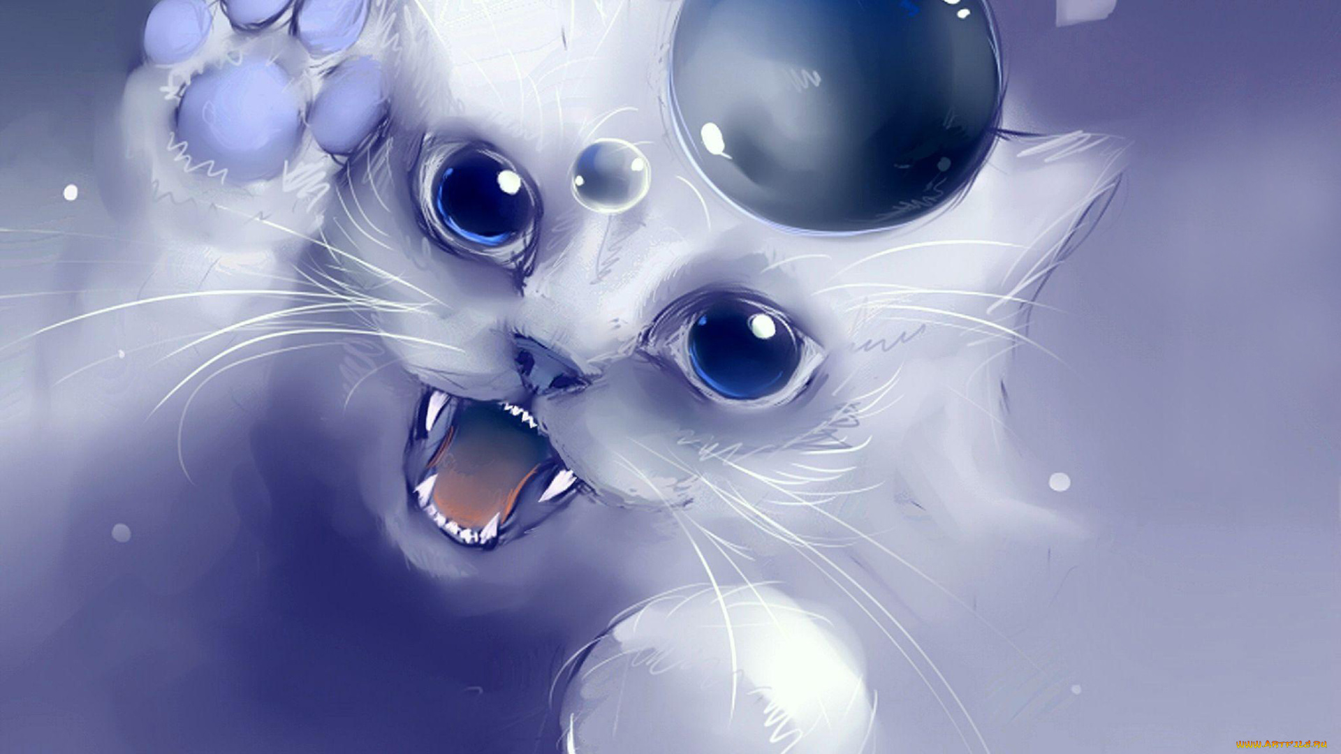 рисованные, животные, кот, шарик