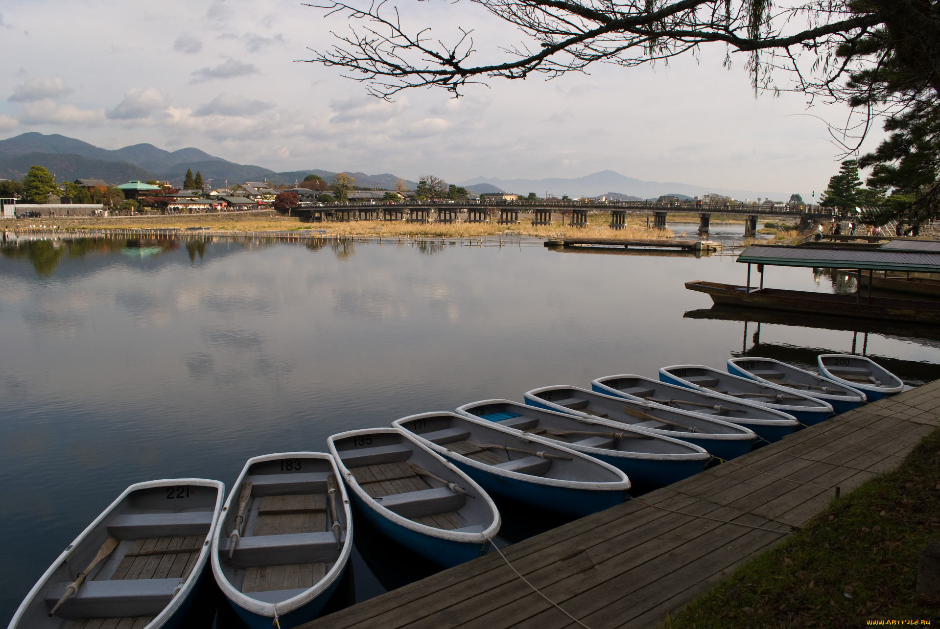 корабли, лодки, шлюпки, облака, водоем