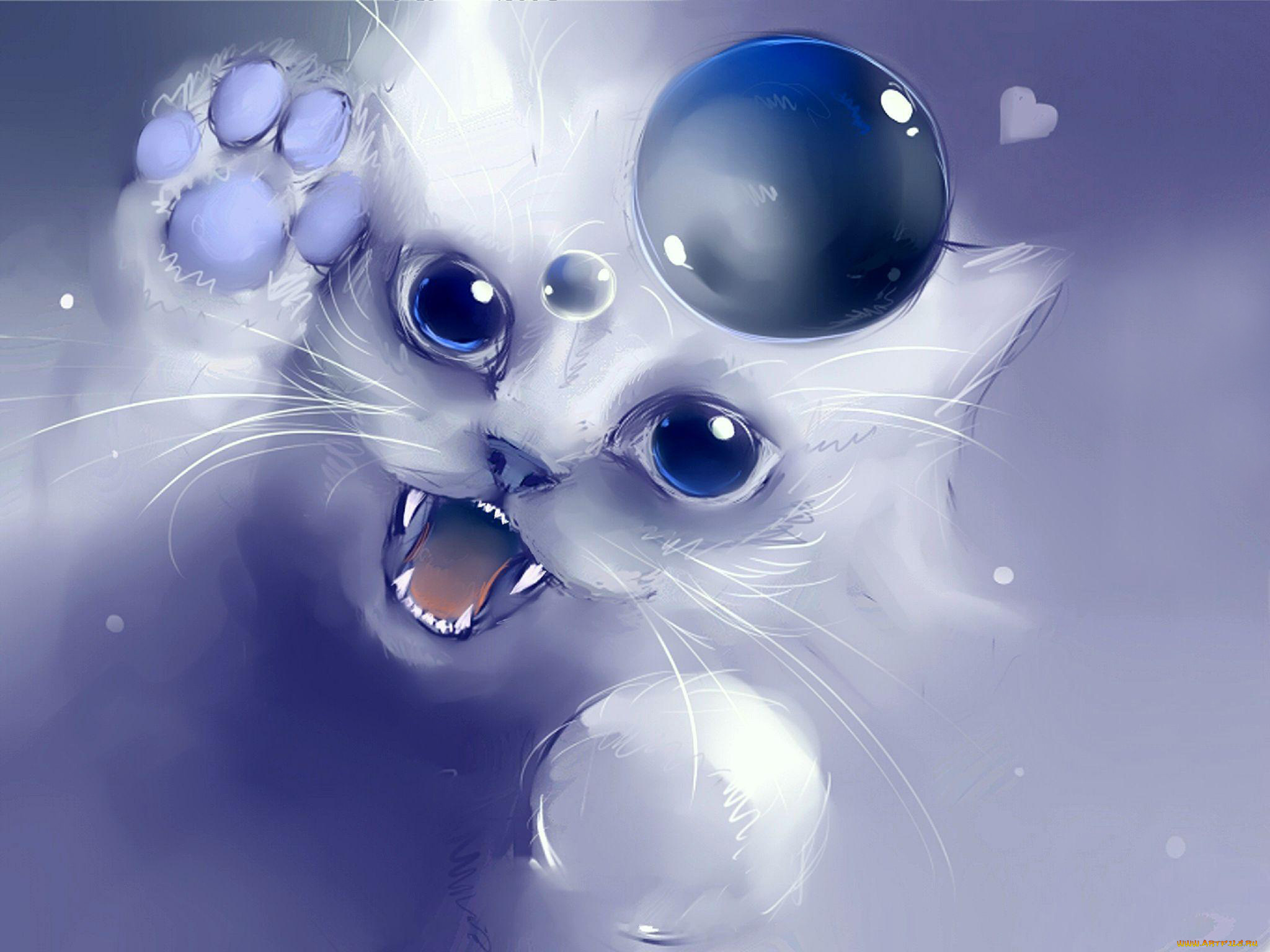 рисованные, животные, кот, шарик