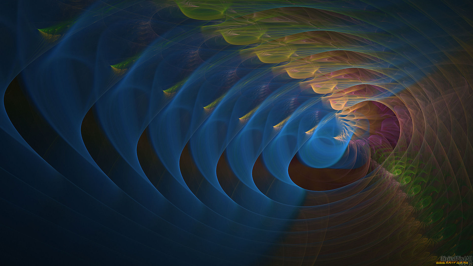 3д, графика, fractal, фракталы, изгибы, цвета, узор