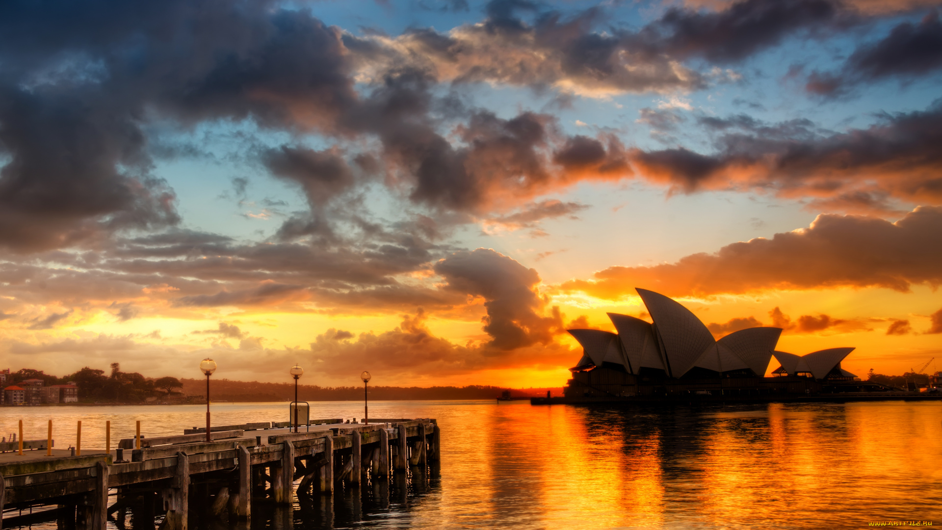 города, сидней, австралия, солнце, закат, вечер