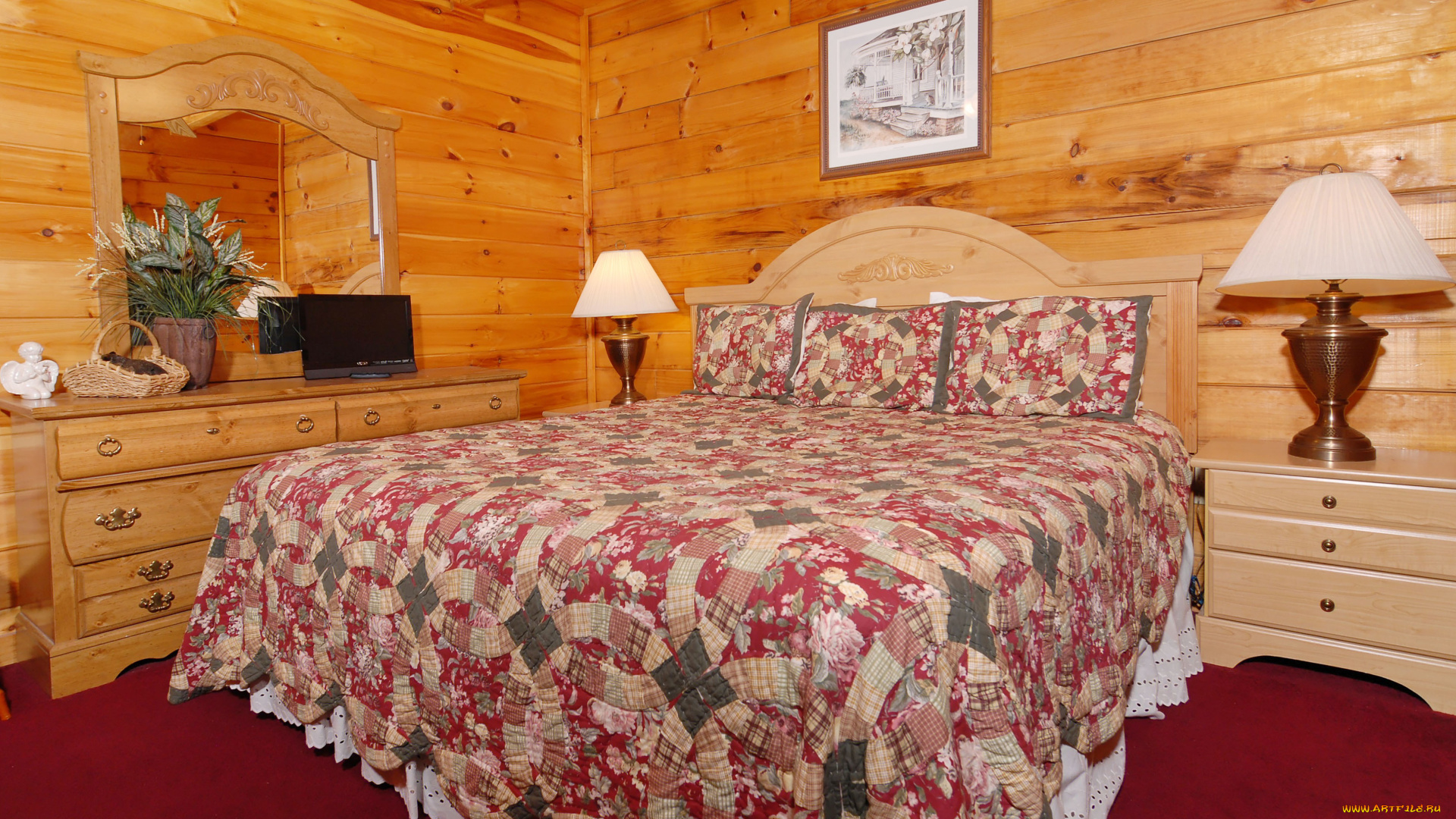 интерьер, спальня, комната, кровать, подушки, тумбочки