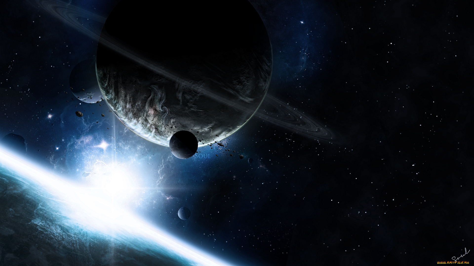 космос, арт, планеты, взрыв