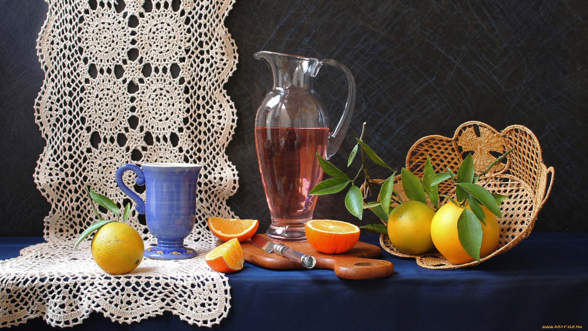 еда, натюрморт, кувшин, апельсины