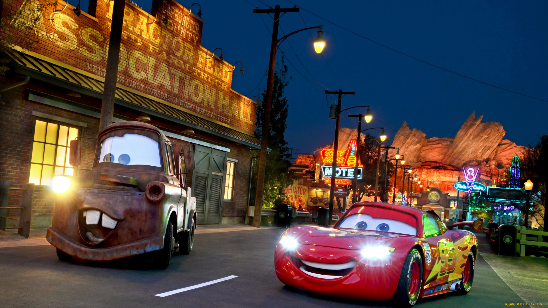 города, диснейленд, сша, ночь, тачки, hdr, парки, анахайм, дизайн, калифорния