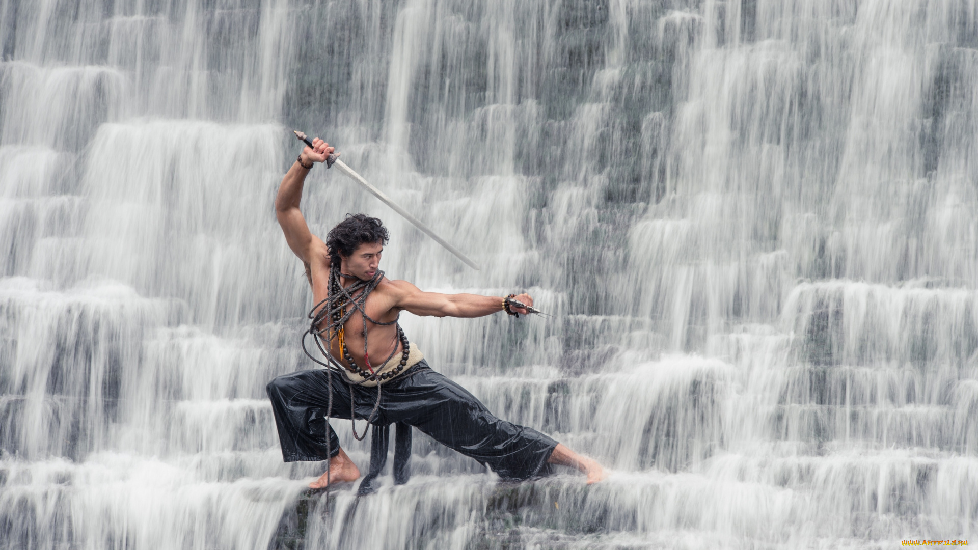 michael, demski, мужчины, каскад, водопад, michael, demski, меч, оружие