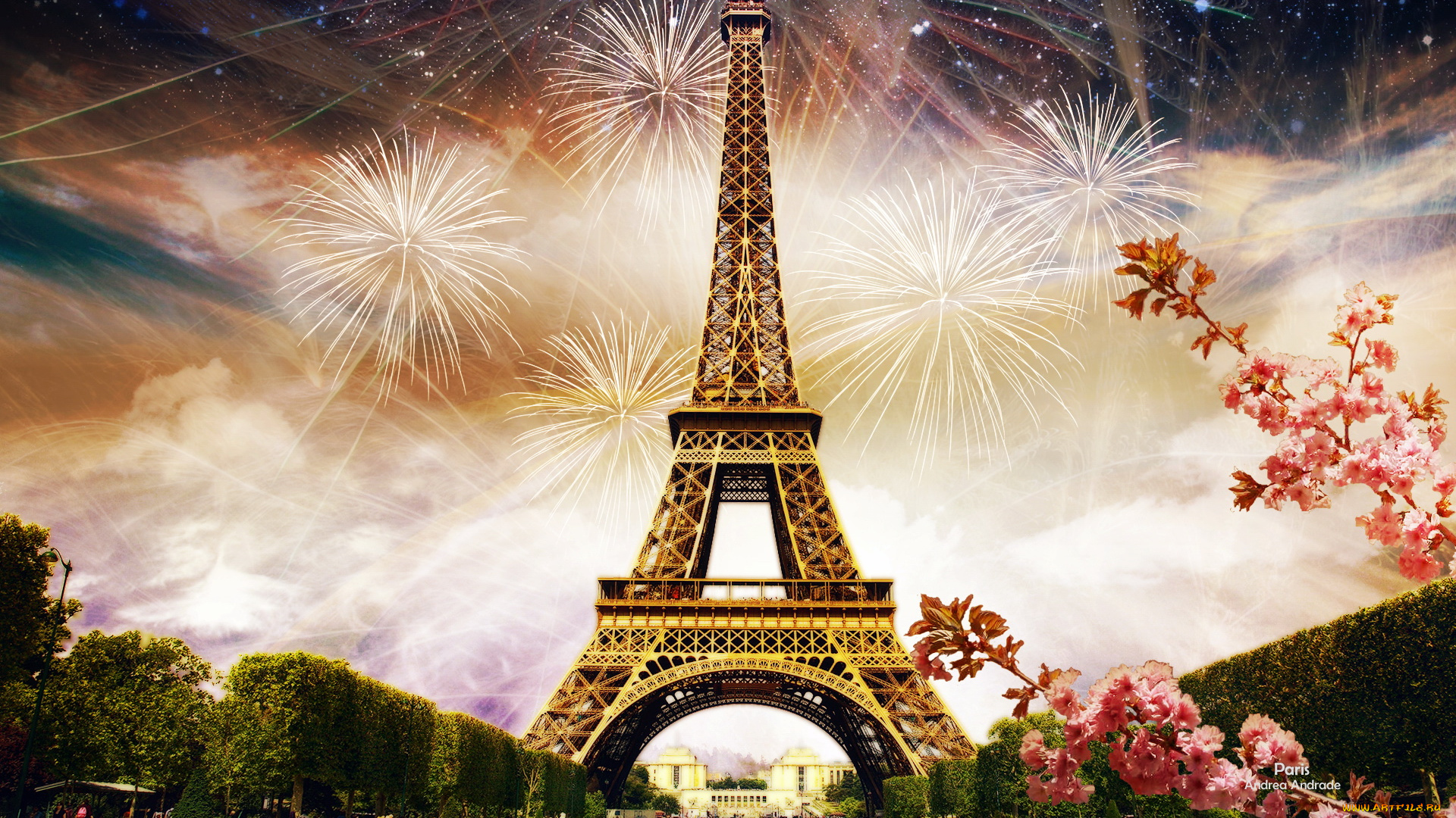 разное, компьютерный, дизайн, ветка, салют, париж