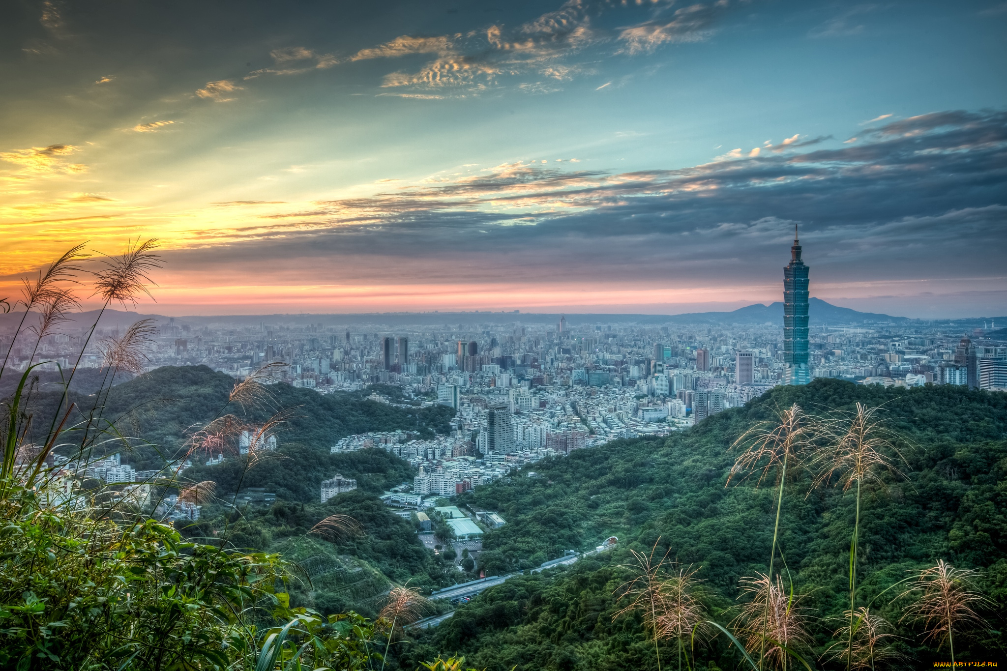 города, тайбэй, , тайвань, вечер, небоскреб