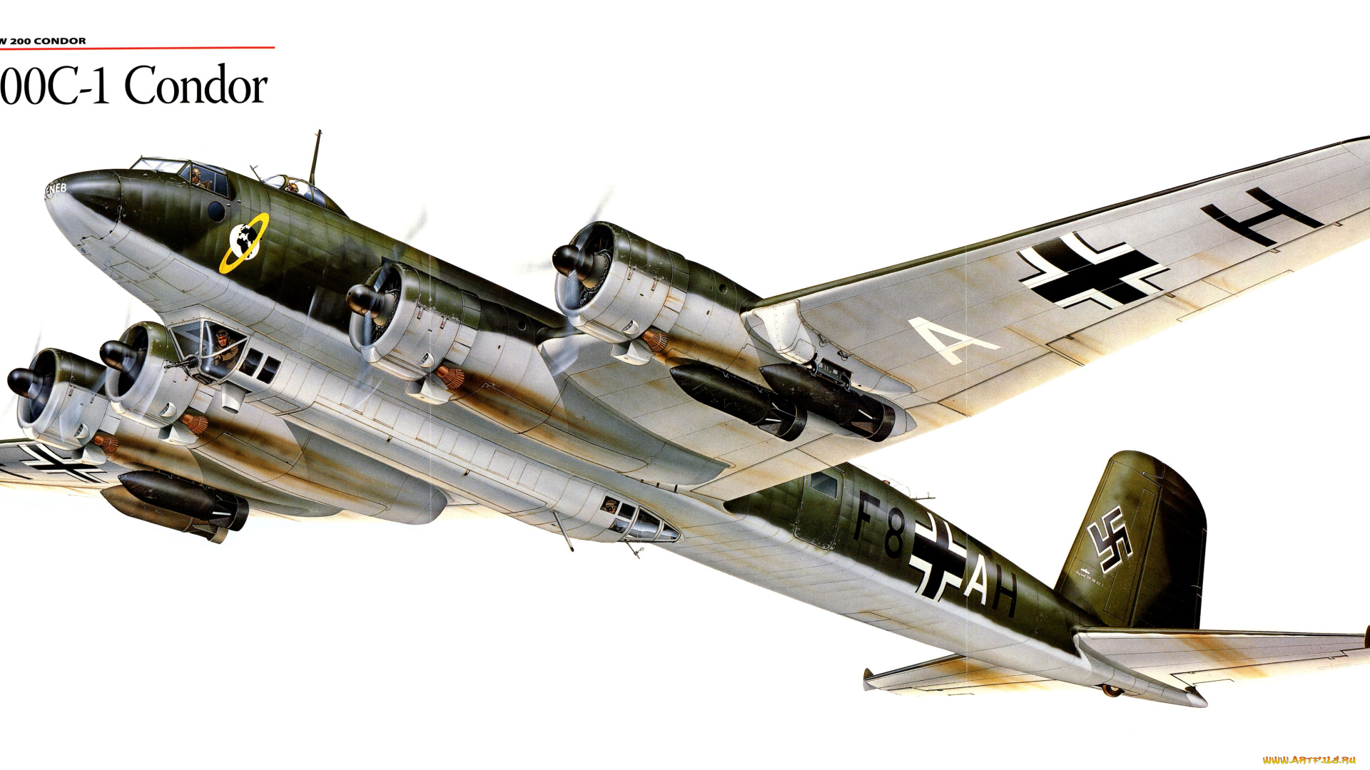 авиация, 3д, рисованые, v-graphic, разведчик, бомбардировщик, дальний, condor, 200, fw, wulf, focke