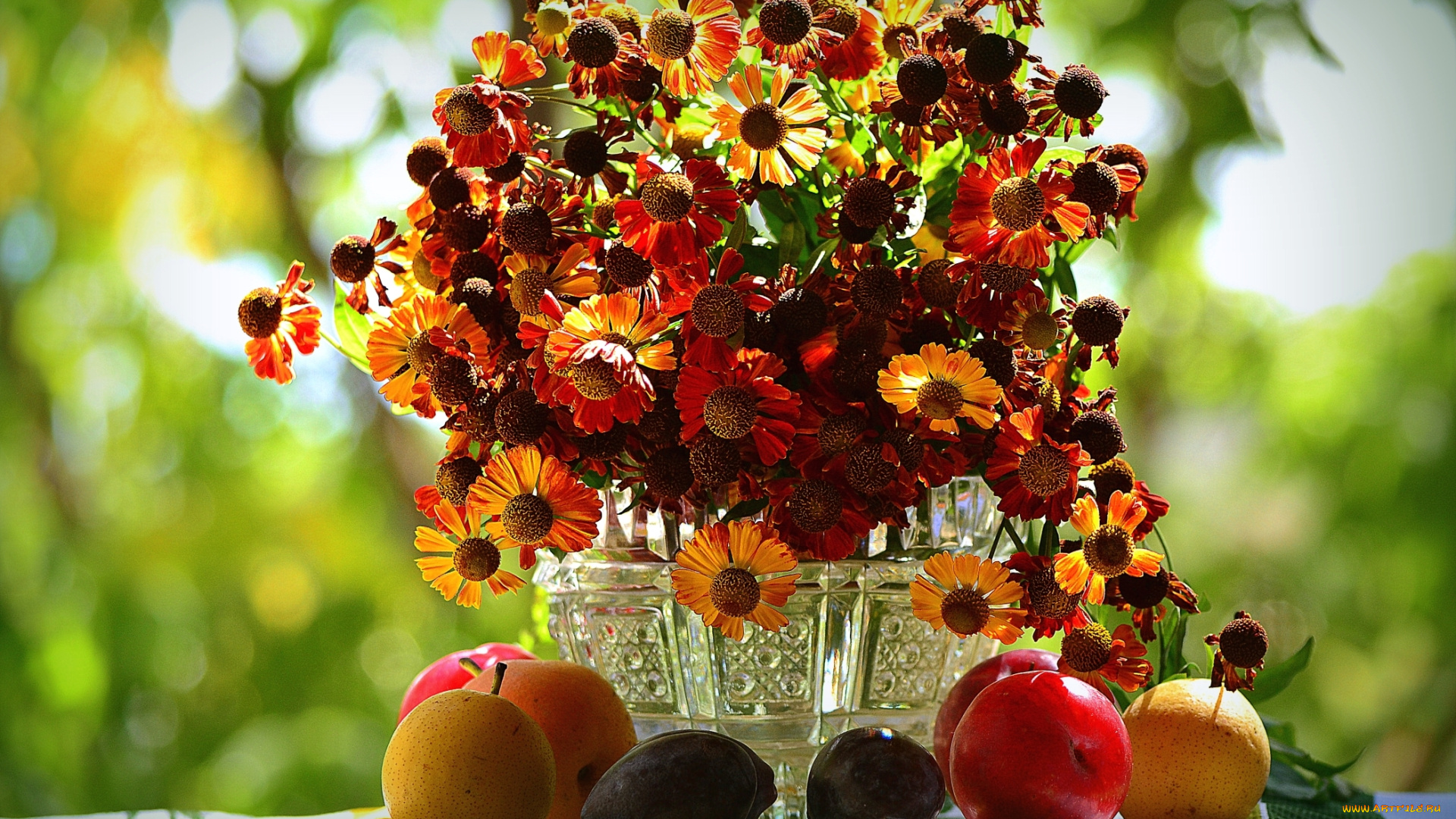 еда, натюрморт, цветы, фрукты, букет