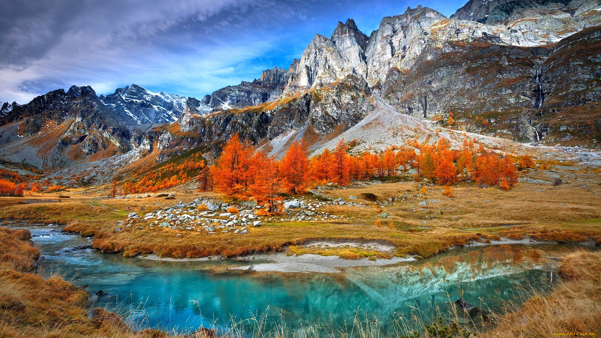 природа, реки, озера, горы, озеро, деревья, склон, осень