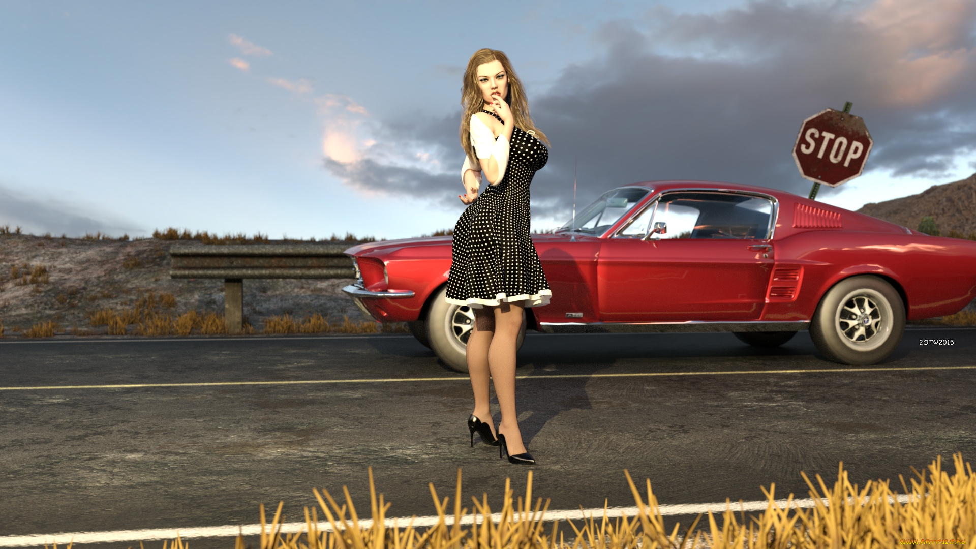 автомобили, 3d, car&girl, автомобиль, фон, взгляд, девушка