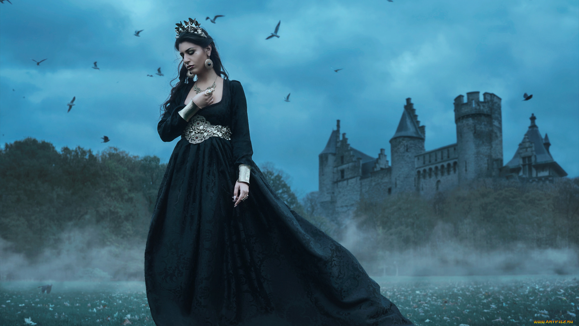 девушки, -unsort, , креатив, птицы, tara, valentine, замок, платье, королева