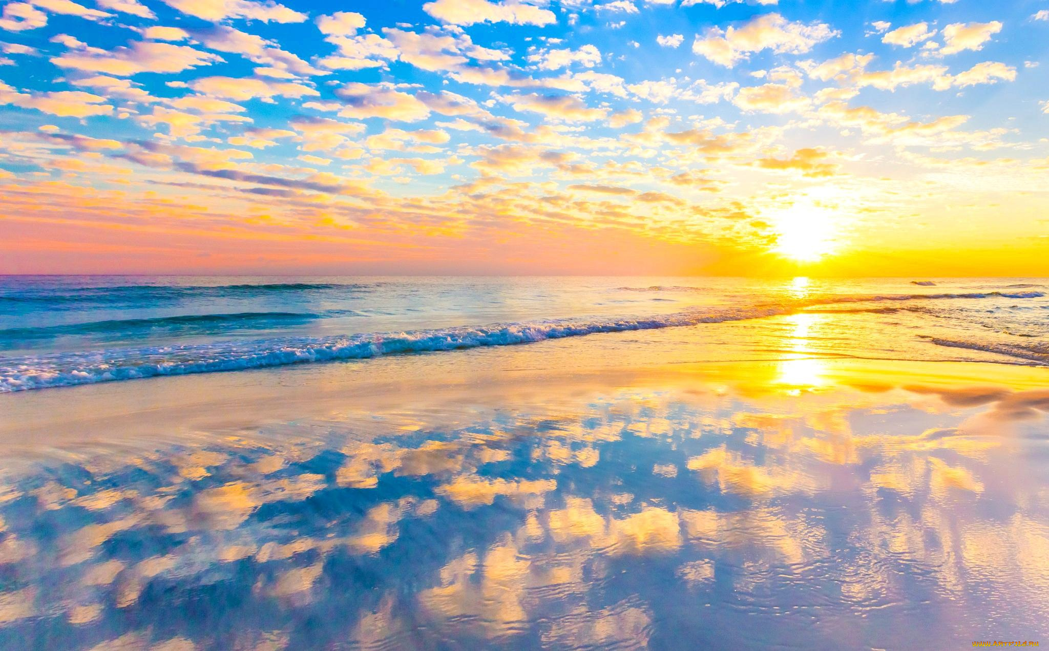 природа, восходы, закаты, облака, волны, море, отражение, закат