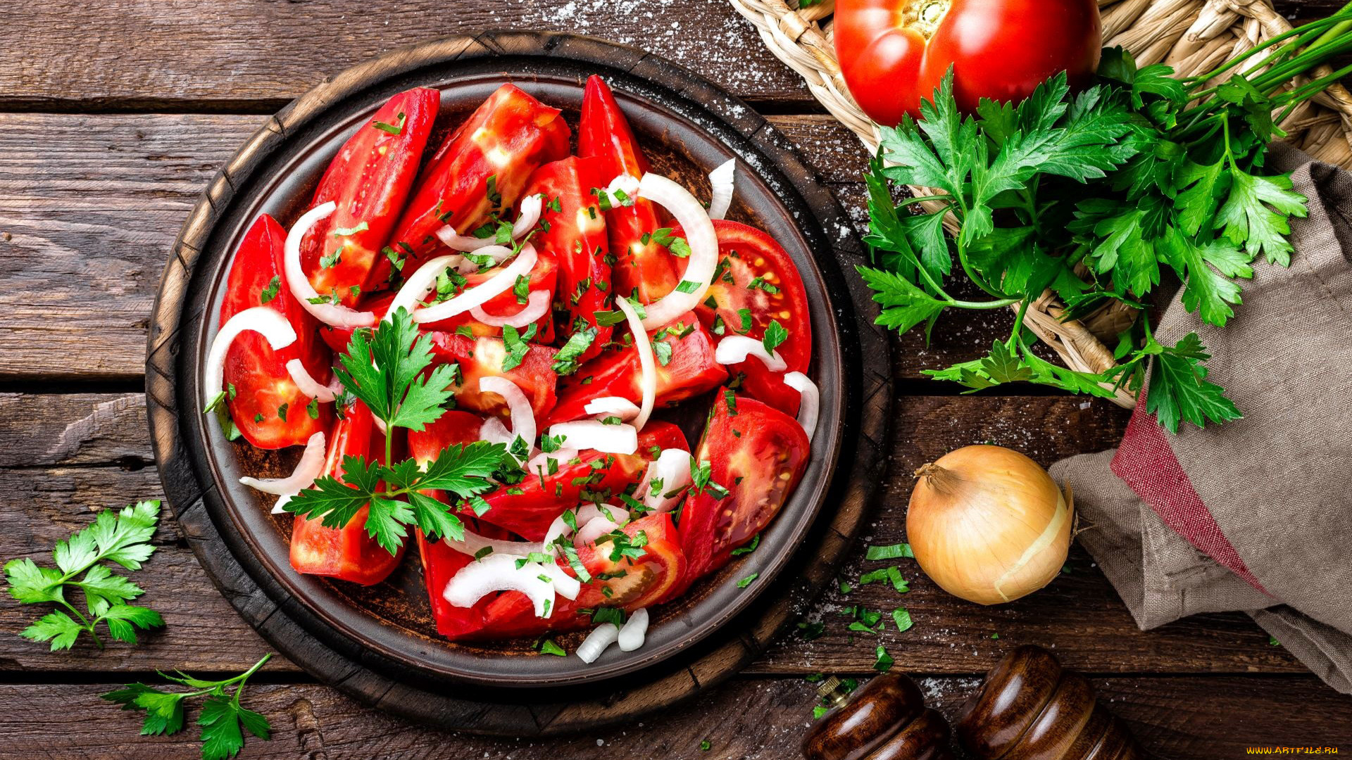 еда, помидоры, салат, ломтики, томаты