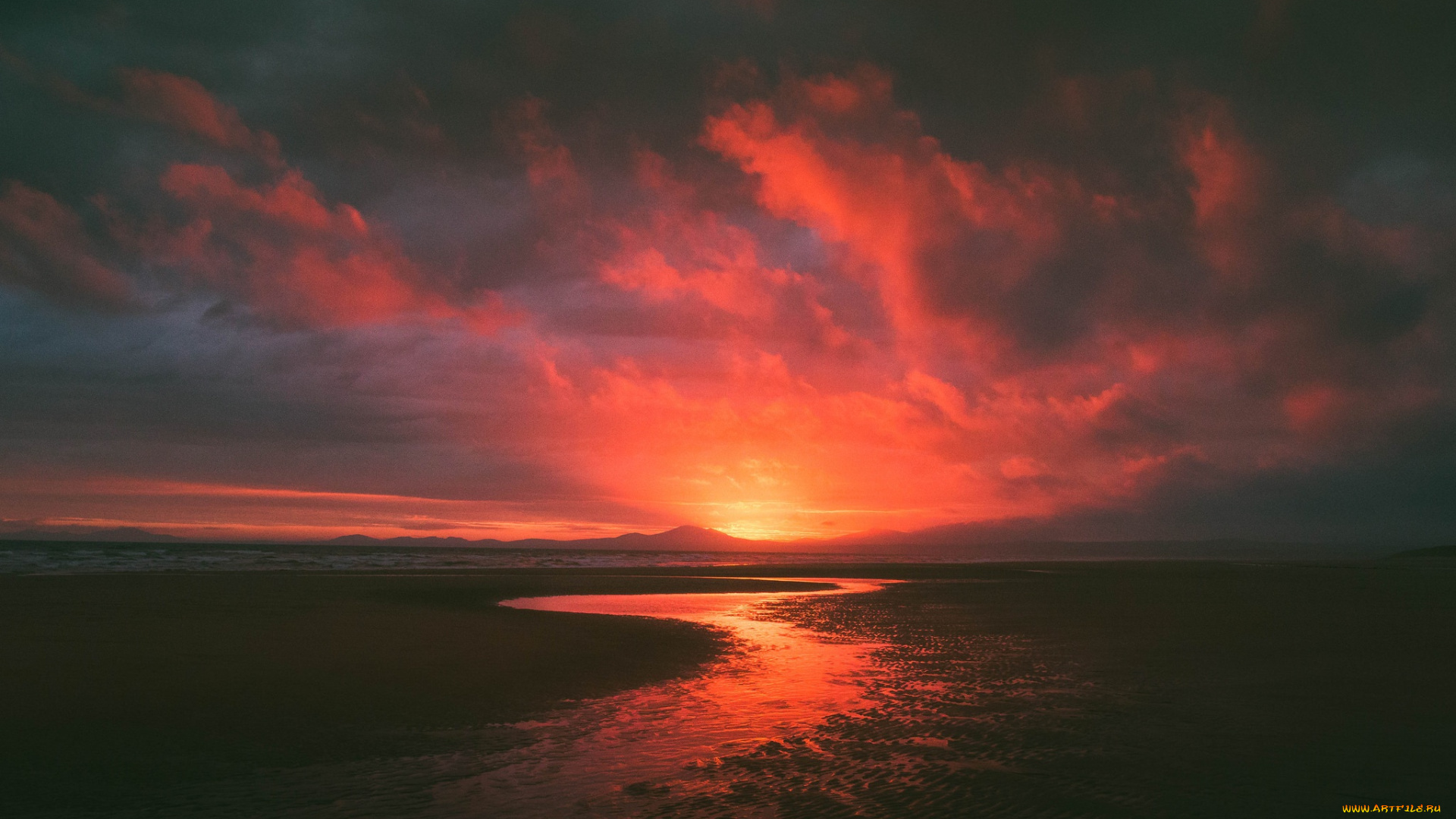 природа, восходы, закаты, закат, облака, река